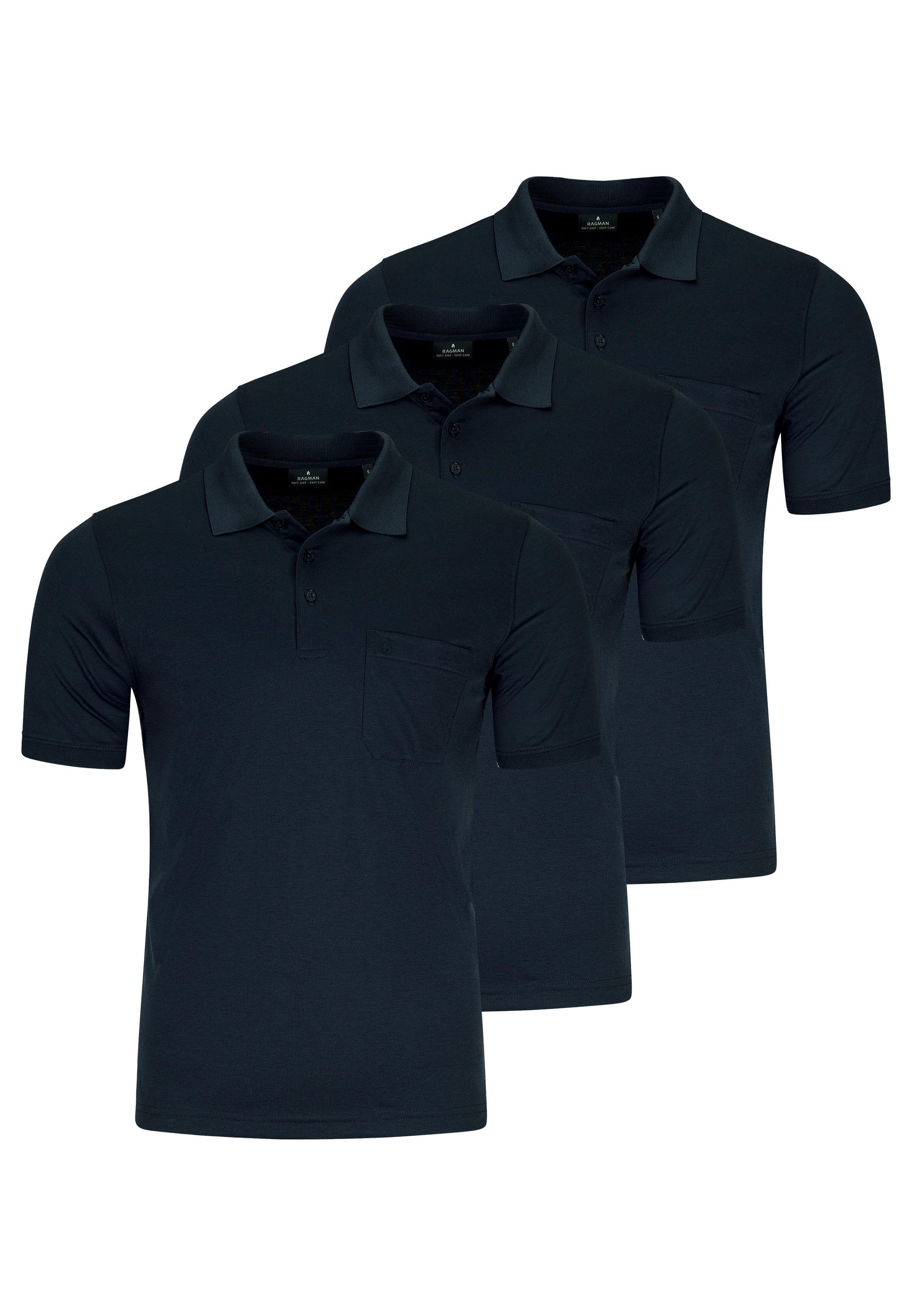 RAGMAN Poloshirt 3er Pack Basic (Spar-Set, 3-tlg) Poloshirt - Baumwolle - Atmungsaktiv - Klassischer Look