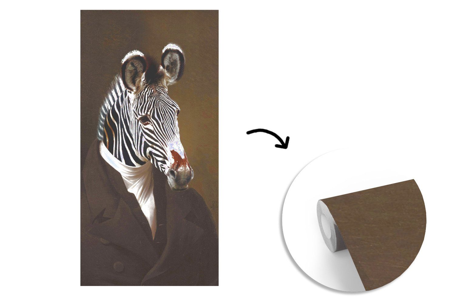 Tierkopf, St), (2 Kunst für Zebra Schlafzimmer - Wohnzimmer MuchoWow Fototapete - Fototapete Vliestapete Matt, bedruckt, Küche,