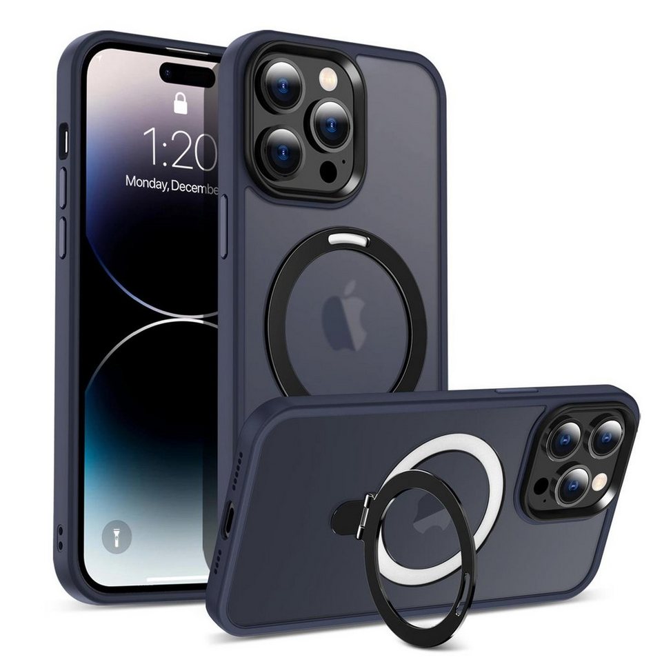 CoolGadget Handyhülle Hybrid Luxury Handy Case für iPhone 15 Pro 6,1 Zoll,  Hülle Massiv Metallring aufklappbar Schutzhülle für Magsafe Zubehör