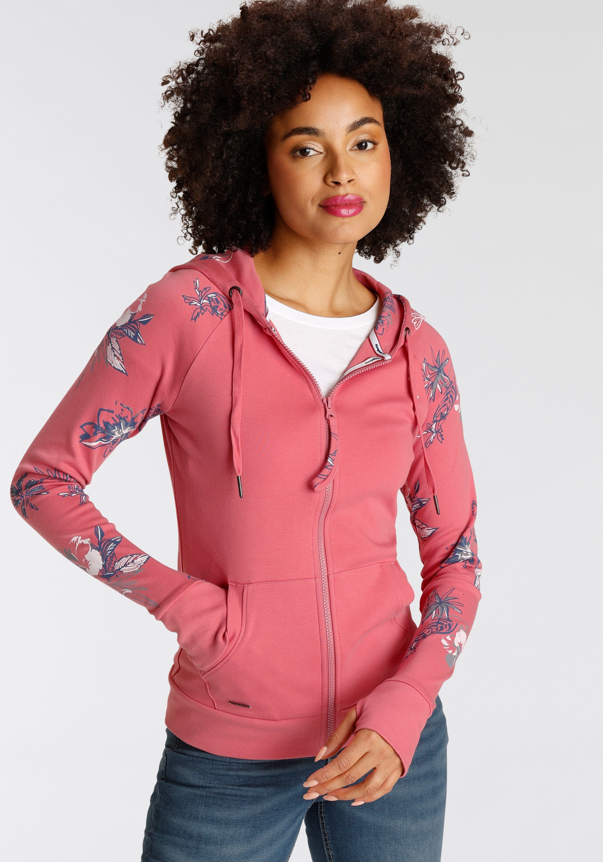 KangaROOS Kapuzensweatjacke mit blumigem Druck im Hawaii-Look - NEUE KOLLEKTION himbeere