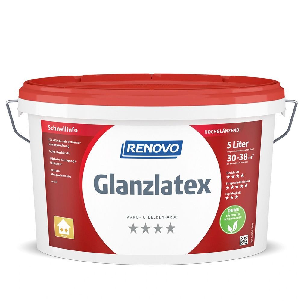 Renovo Wandfarbe Renovo Wand- und Deckenfarbe Glanzlatex weiß 5,0 Ltr.