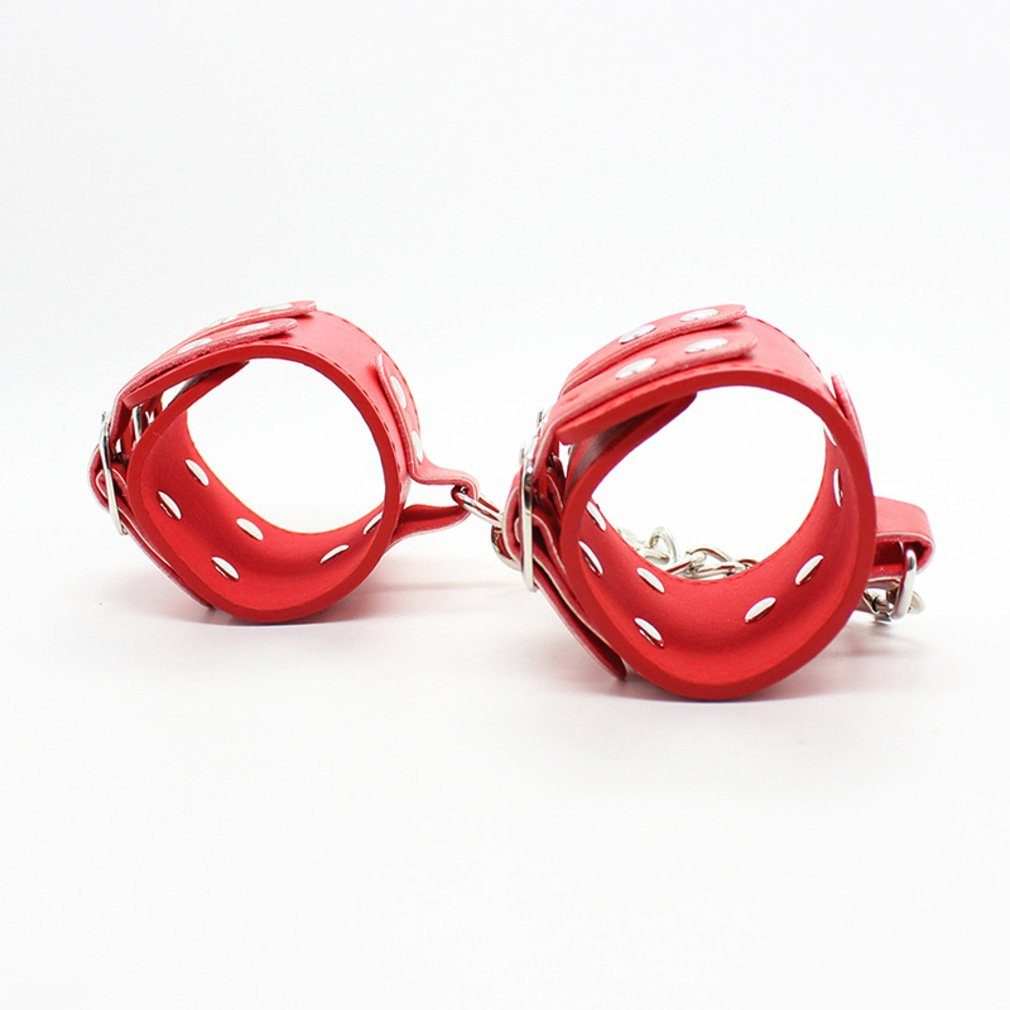 2-tlg. mit PVC Handfesseln doppelter Handfessel Schnalle Rot, Kunstleder Packung, aus