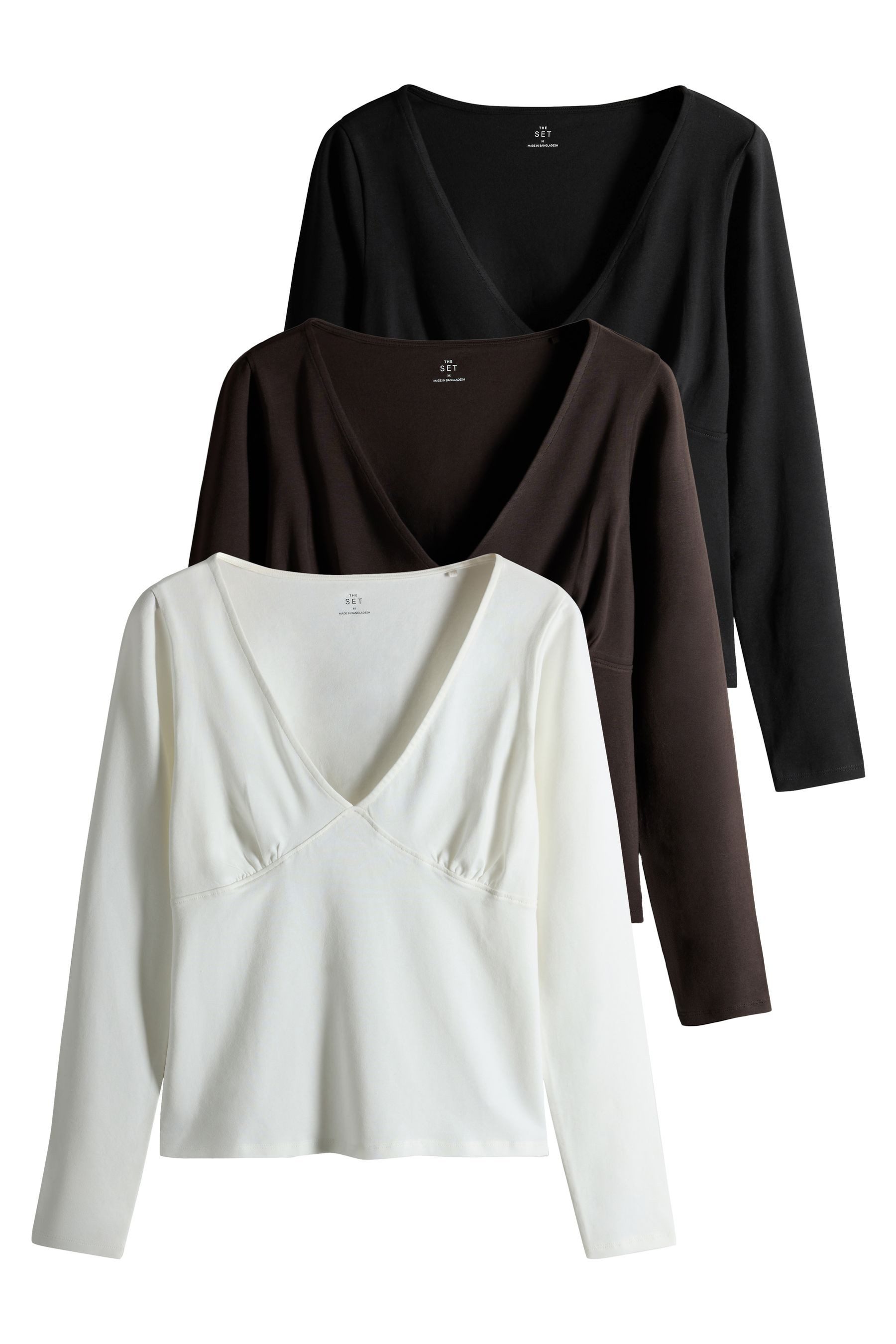 The Set Langarmshirt The Set Langarm-Oberteile mit Raffung, 3er-Pack (3-tlg)