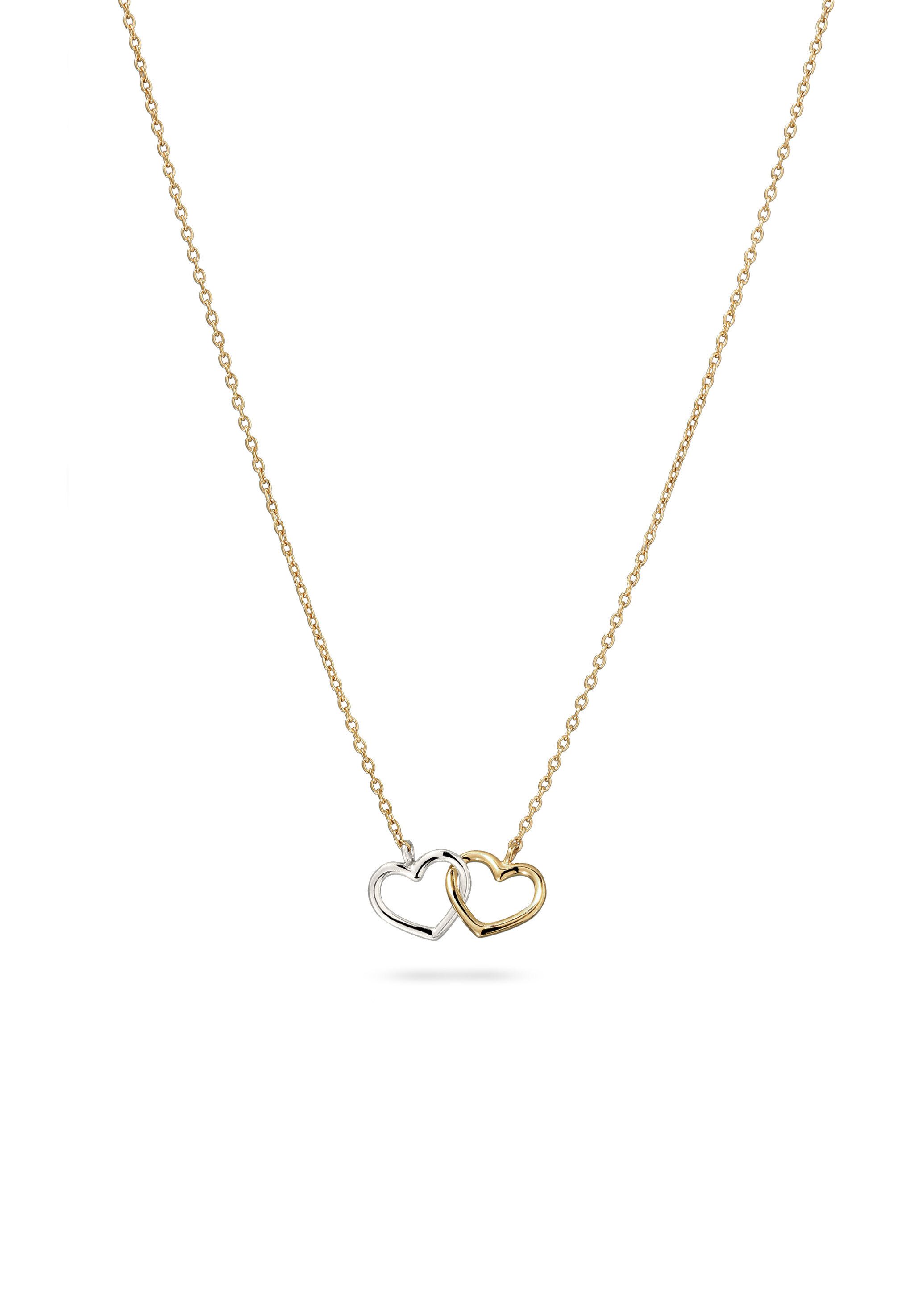 Kette mit Anhänger Herz Bicolor 925 Sterling Silber vergoldet
