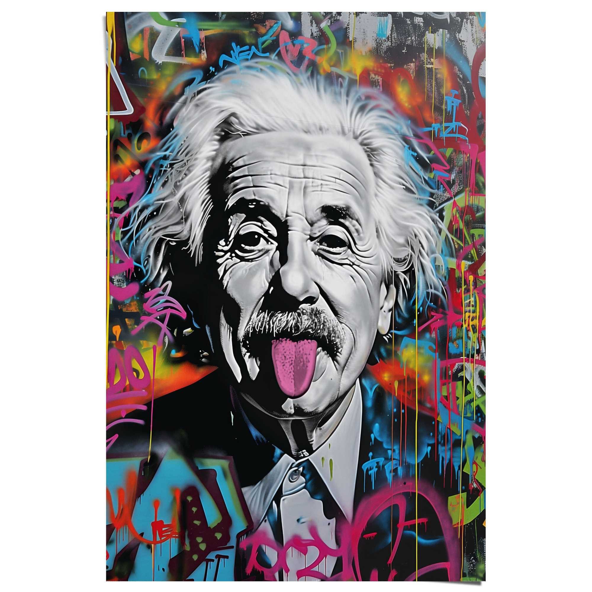 Reinders! Poster Einstein Tongue, Hobbyraum - Mehrfarbig - 150 gr. Papier - Street Art - 61x91,5 cm
