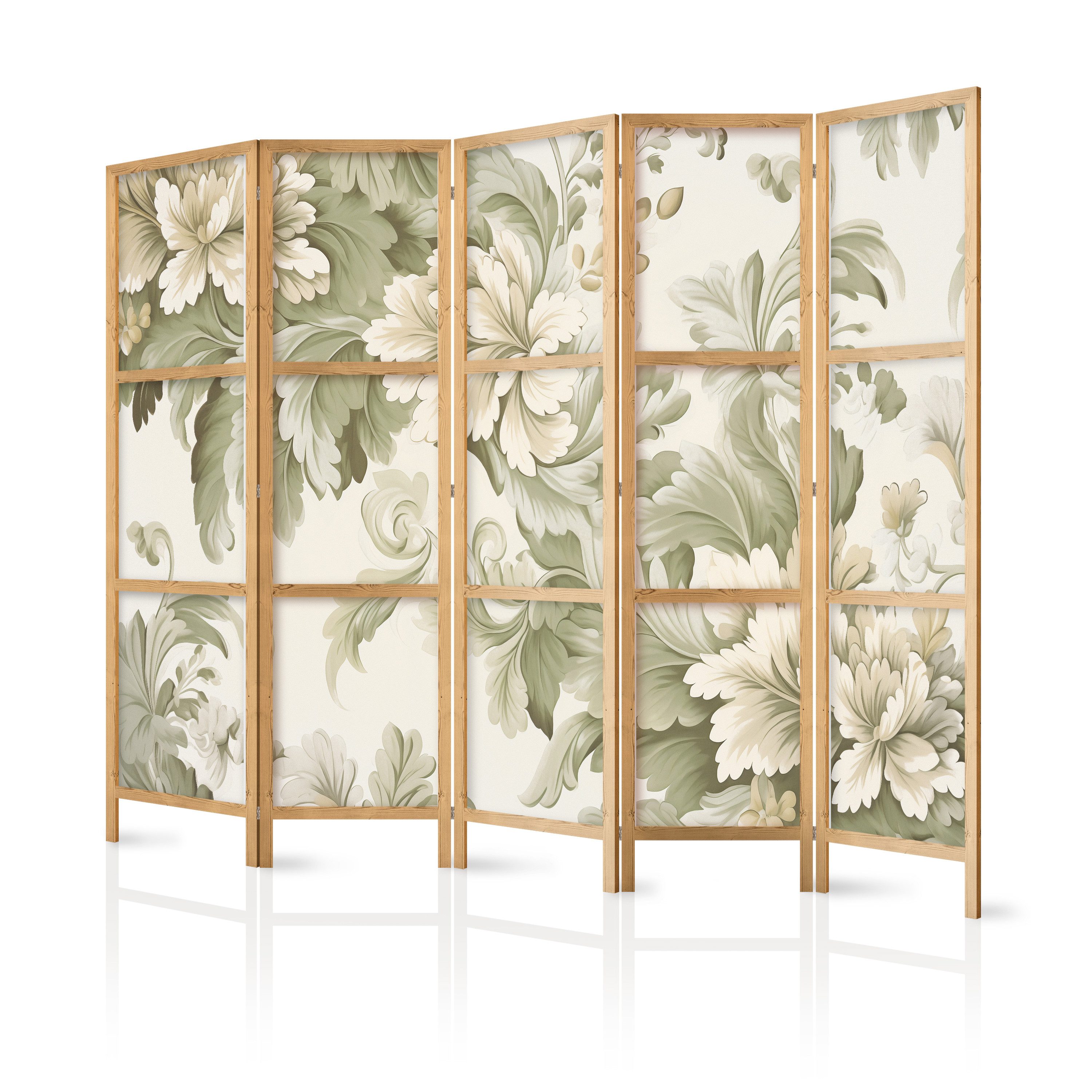 Muralo Paravent 5-teilig Japanischer Paravent klappbar Cremefarbene Blumen (Packung, 1 St., 225x172 cm), Für das Wohnzimmer, das Schlafzimmer
