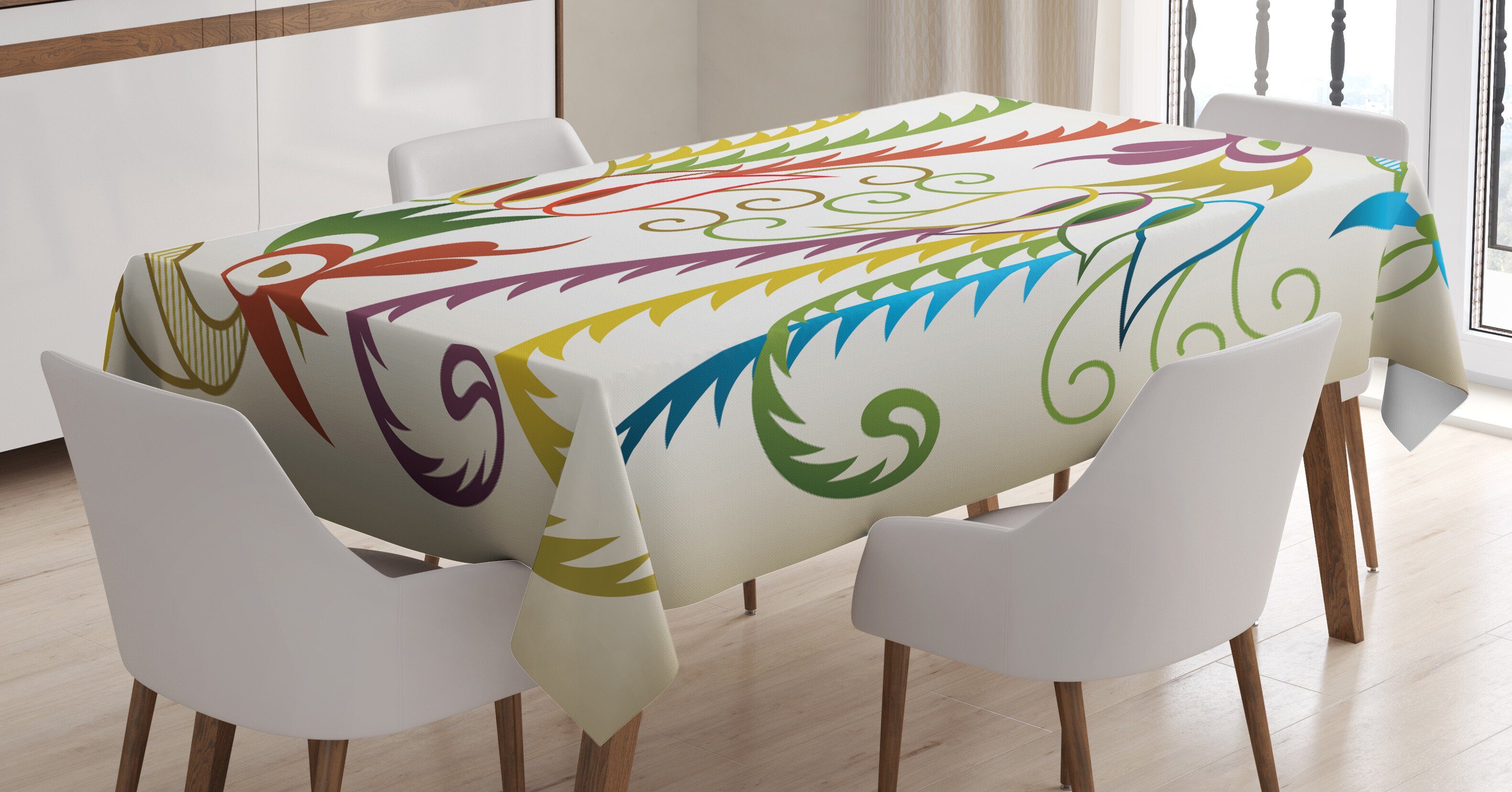 Abakuhaus Tischdecke Farbfest Waschbar Für den Außen Bereich geeignet Klare Farben, Phönix Bird in Retro-Töne