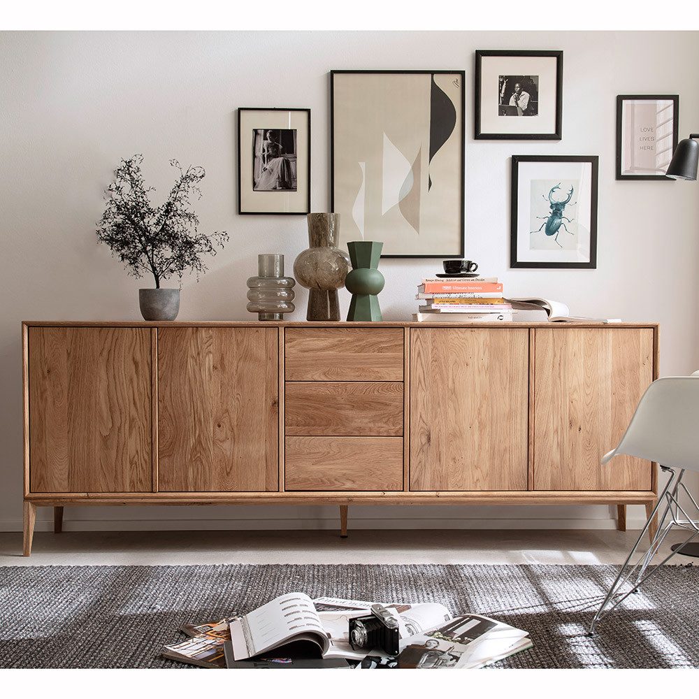 Lomadox Sideboard CUNEO-137, in Eiche massiv Massivholz Anrichte 221,6x81,9x41,5 cm