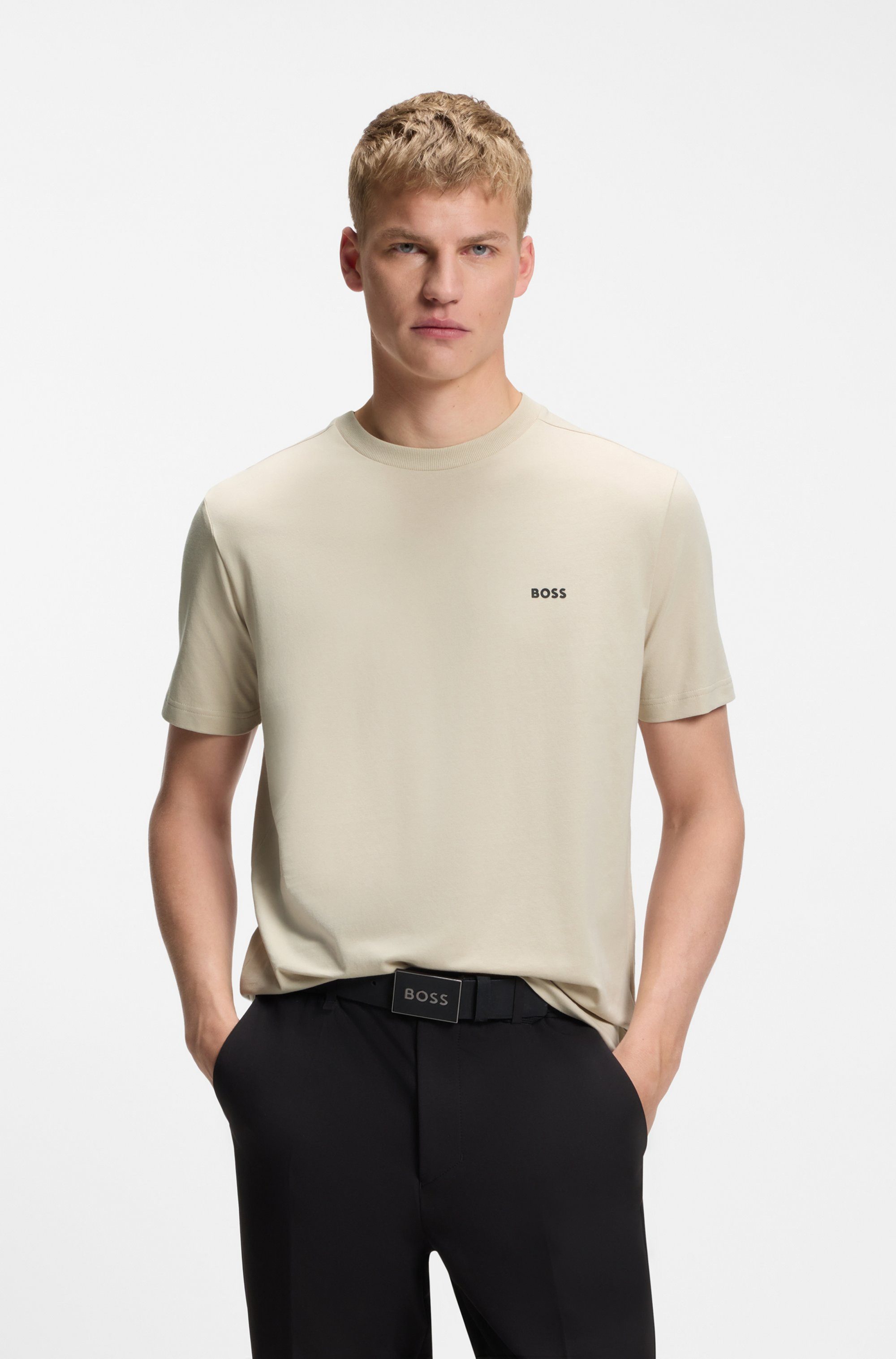 BOSS GREEN Rundhalsshirt Tee mit gummiertem Kontrast-Logo günstig online kaufen