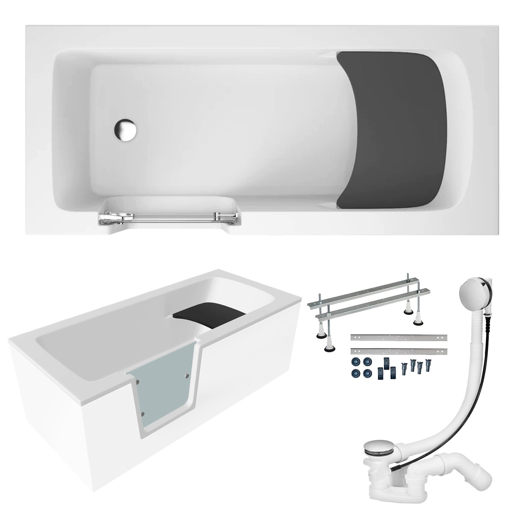 KOLMAN Badewanne Seniorenbadewanne Rechteck VOVO Links 180x80