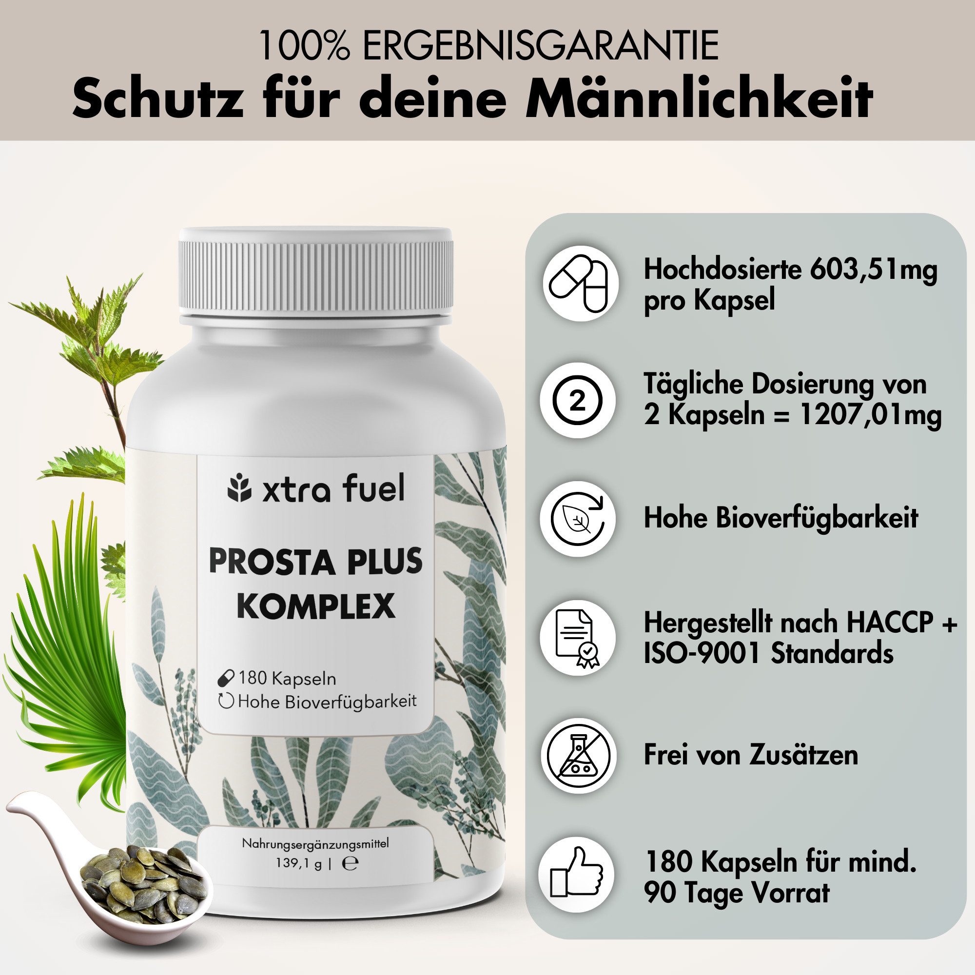 XTRA FUEL Prostata Kapseln - Prosta Plus Komplex - hochdosiert & vegan Kapseln, 139.1 g