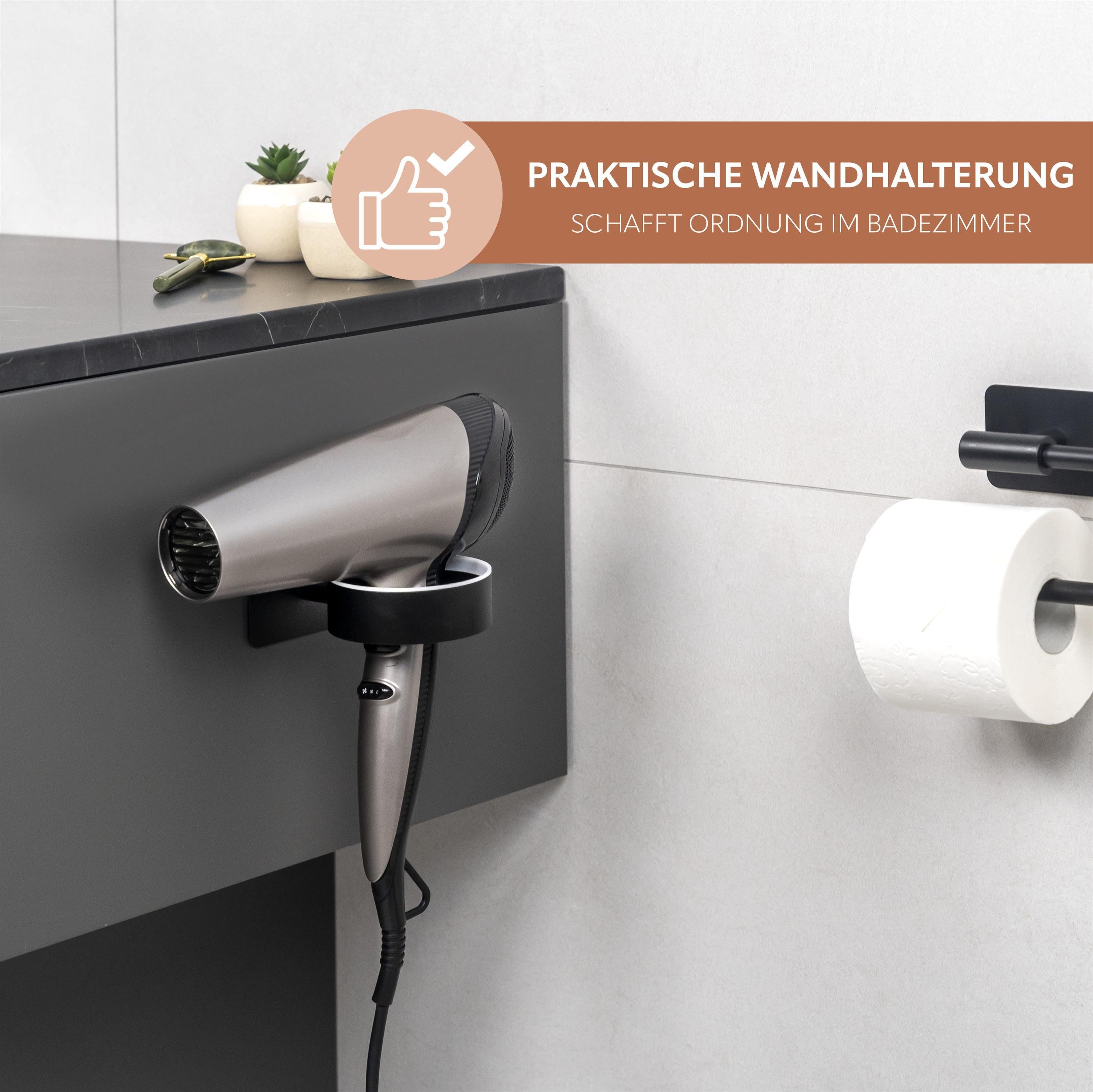 bremermann Haartrocknerhalter Bad-Serie PIAZZA BLACK TAPE - mit Klebepad, schwarz, (1-tlg., mit schützendem Kunststoffring) – Bild 5 von 5
