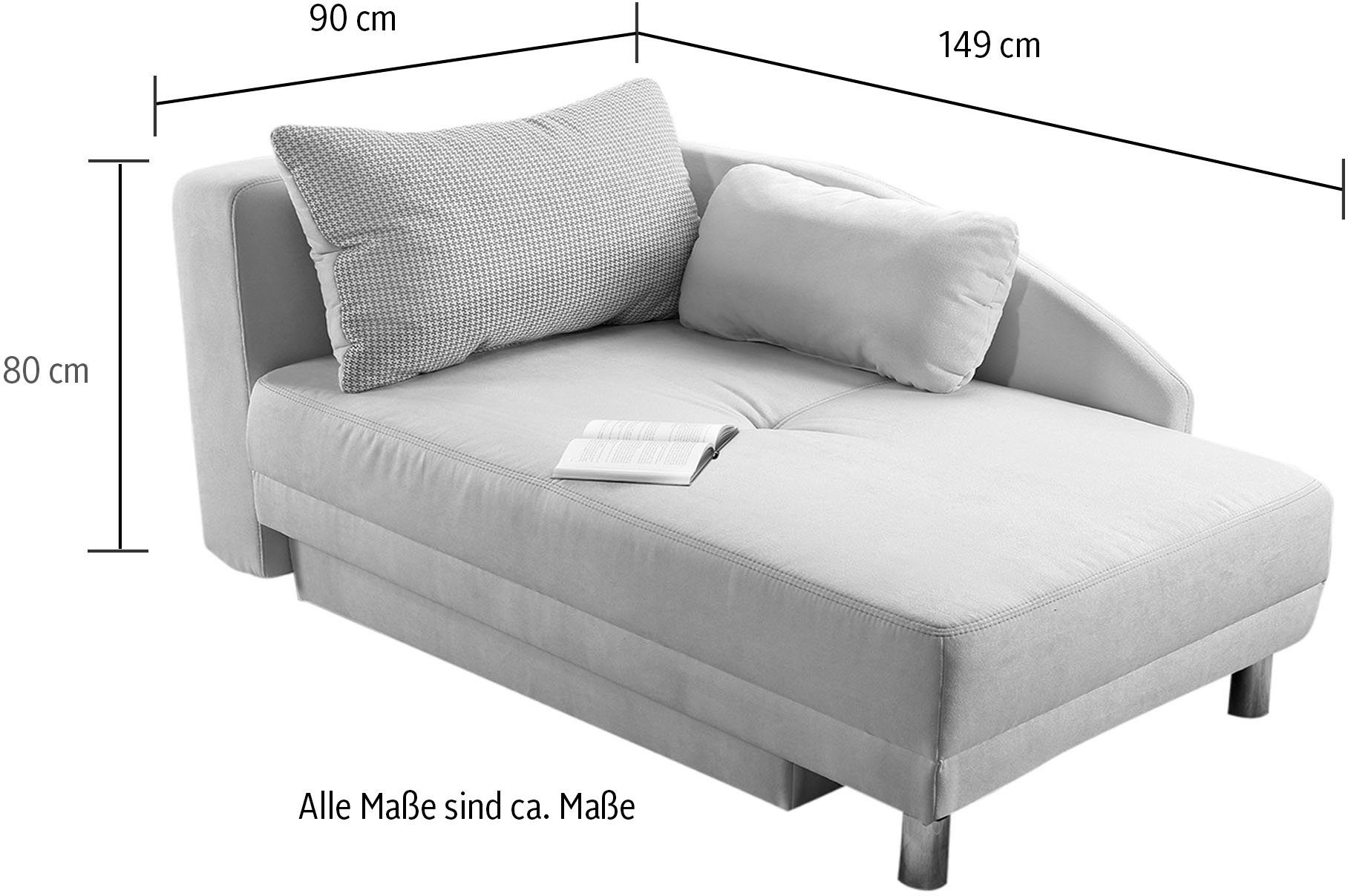 Jockenhöfer Gruppe Recamiere Roy, Chaiselongue mit Bettfunktion und Bettkasten, inklusive Federkern