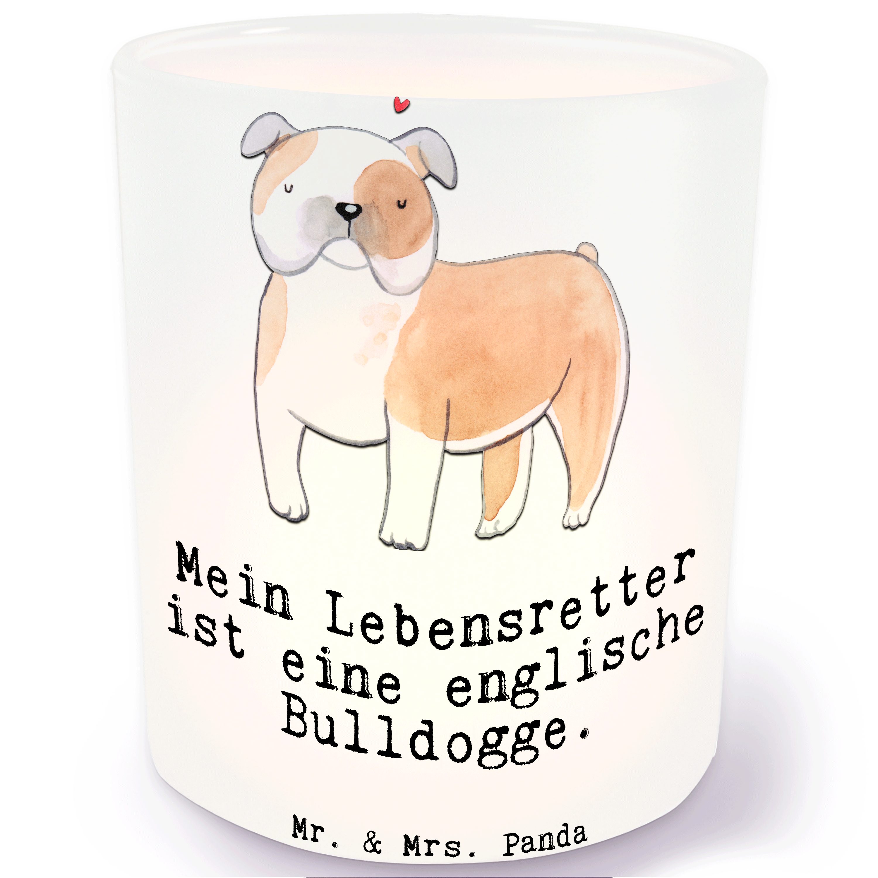 Mr. & Mrs. Panda Windlicht Englische Bulldogge Lebensretter - Transparent - Geschenk, Teelichter (1 St), Hitzebeständig