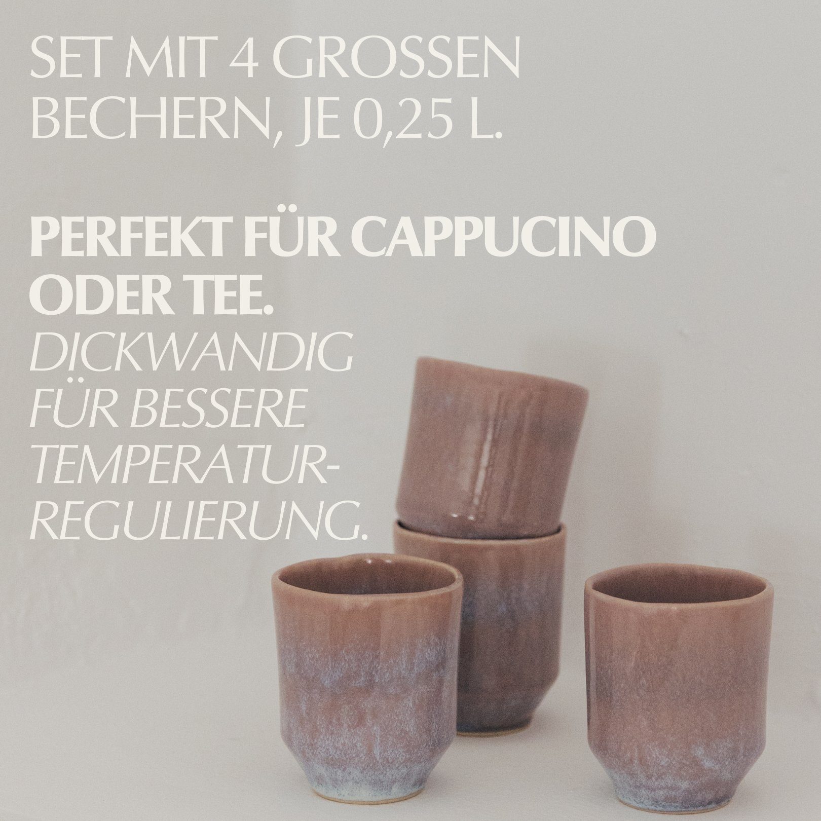 NAKOA Cappuccinotasse NAKOA Keramik Cappuccino Tassen 4er Set, Cappuccino Becher, 250ml
