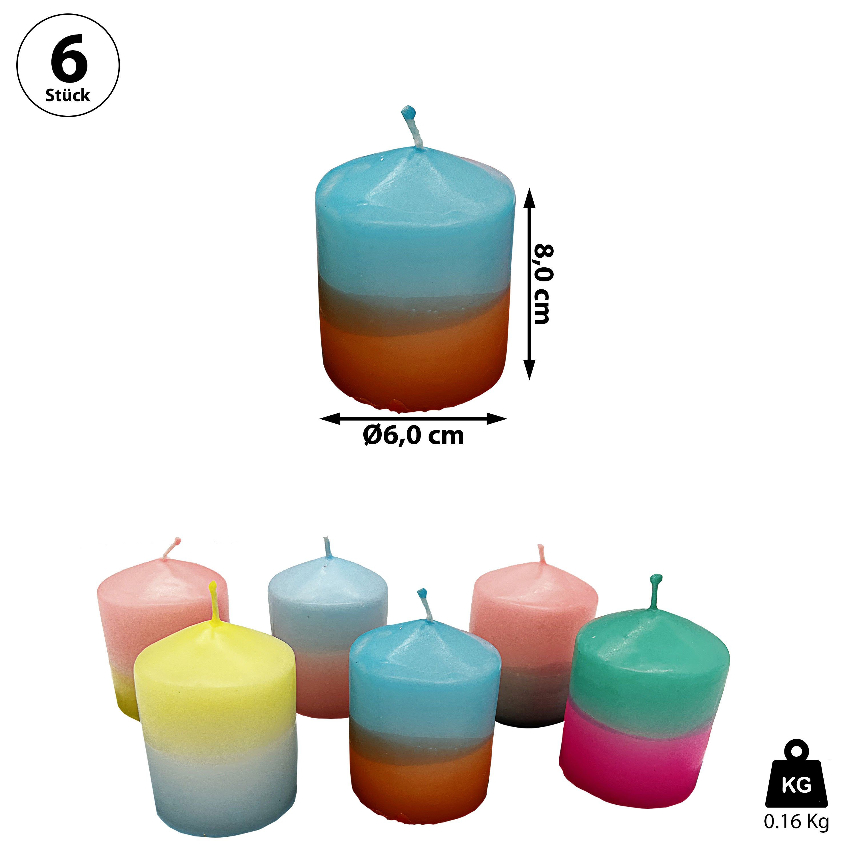 CEPEWA Stumpenkerze Stumpenkerze 6er Set Farbverlauf 6x82cm Paraffin günstig online kaufen