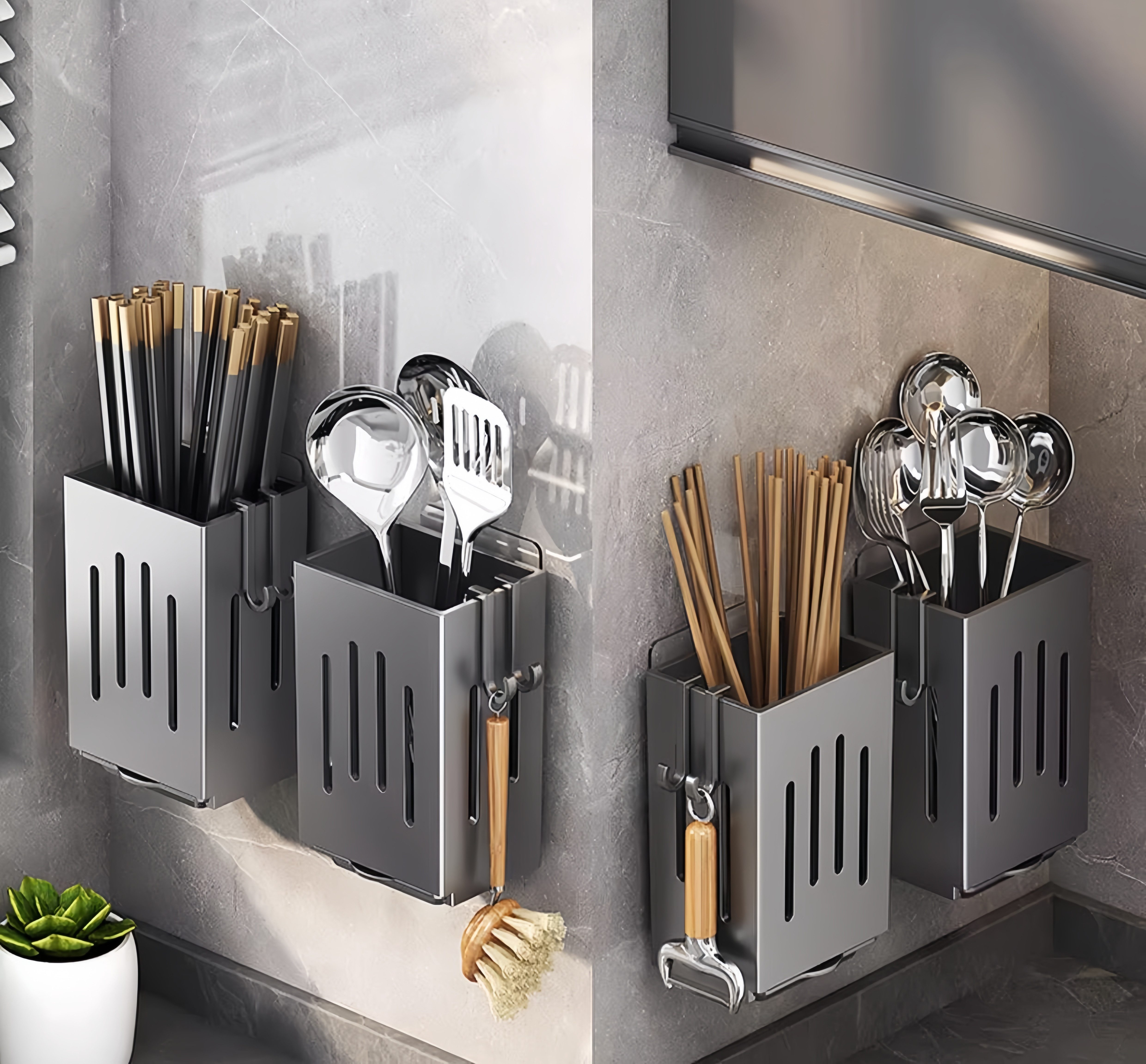 FOUORTUNATE-BEE Besteckhalter Wand Besteckhalter selbstklebend Küchen Organizer Stäbchenhalter, (1-tlg), Für Küche Löffel Gabeln Bürsten Schwamm Abtropf Aufbewahrung