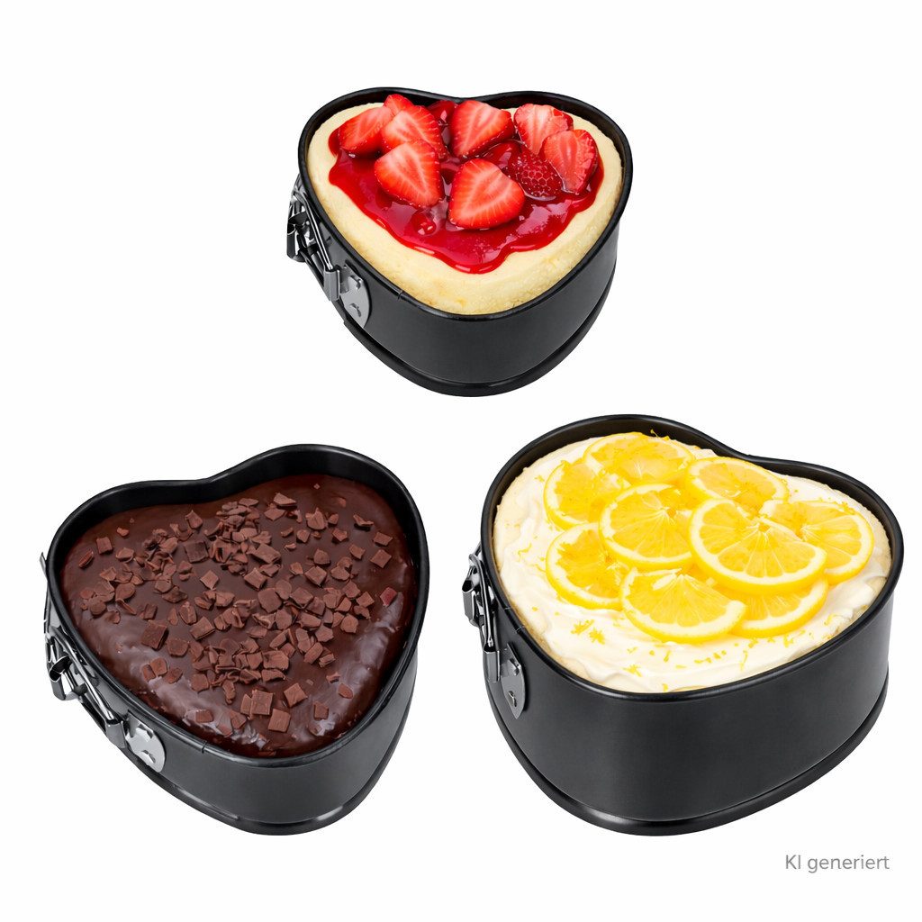 MamboCat Auflaufform 3er Set Mini Springform Herz Backform 11,5 cm Kuchen Airfryer Backofen, Edelstahl