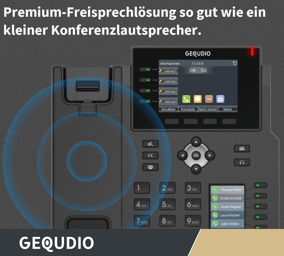 GEQUDIO GX5+ Kabelgebundenes Telefon (IP Tischtelefon mit Netzteil / 2x Farb-Display / HD Audio / Bluetooth)
