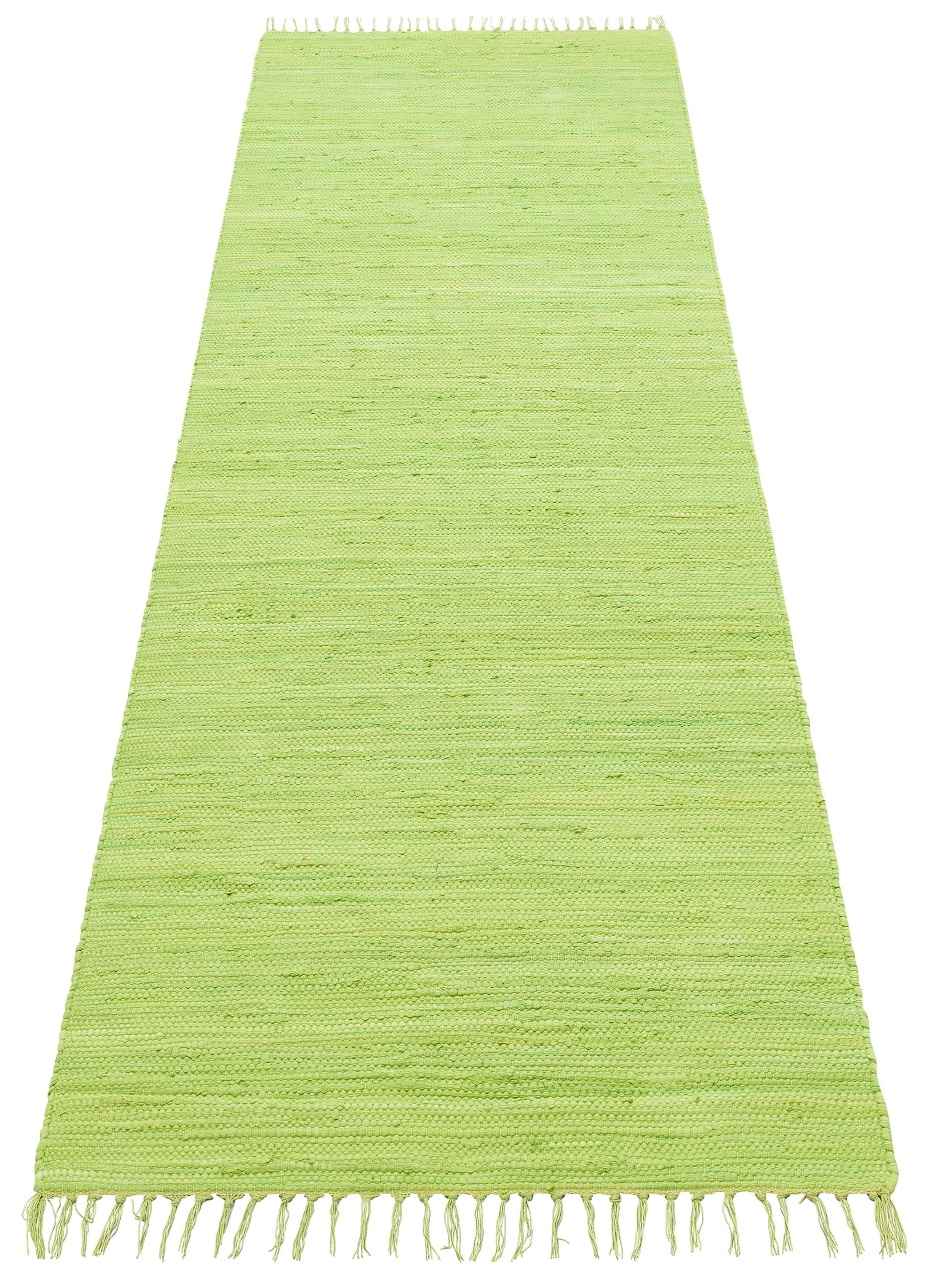 Läufer Paul, Lüttenhütt, rechteckig, Höhe: 5 mm, 100% Baumwolle, handgewebt, beidseitig verwendbar, mit Fransen grün