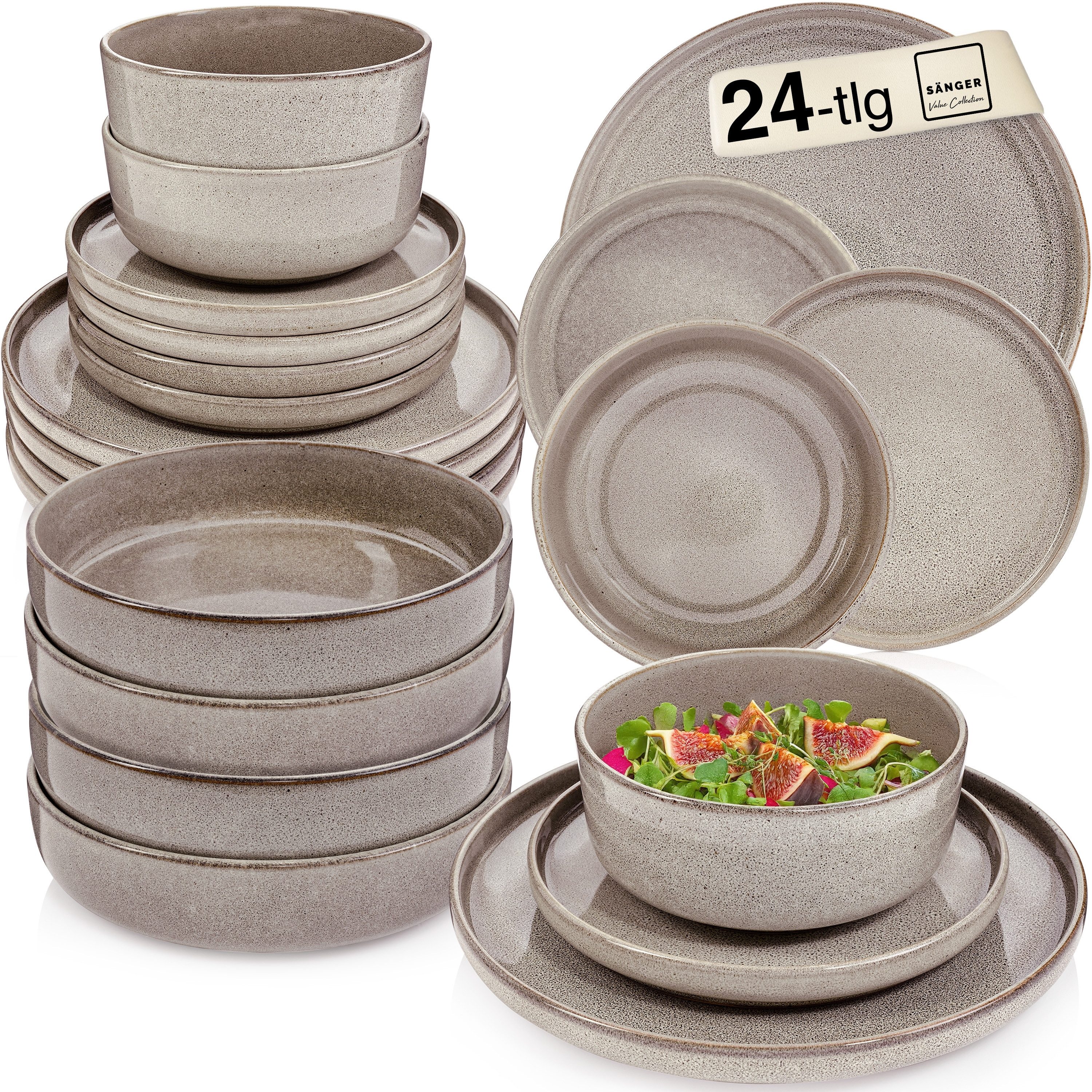 SÄNGER Сервірування столу Kairo (24-tlg), 6 Personen, Steingut, Kairo Clay, Handmade, VALUE COLLECTION