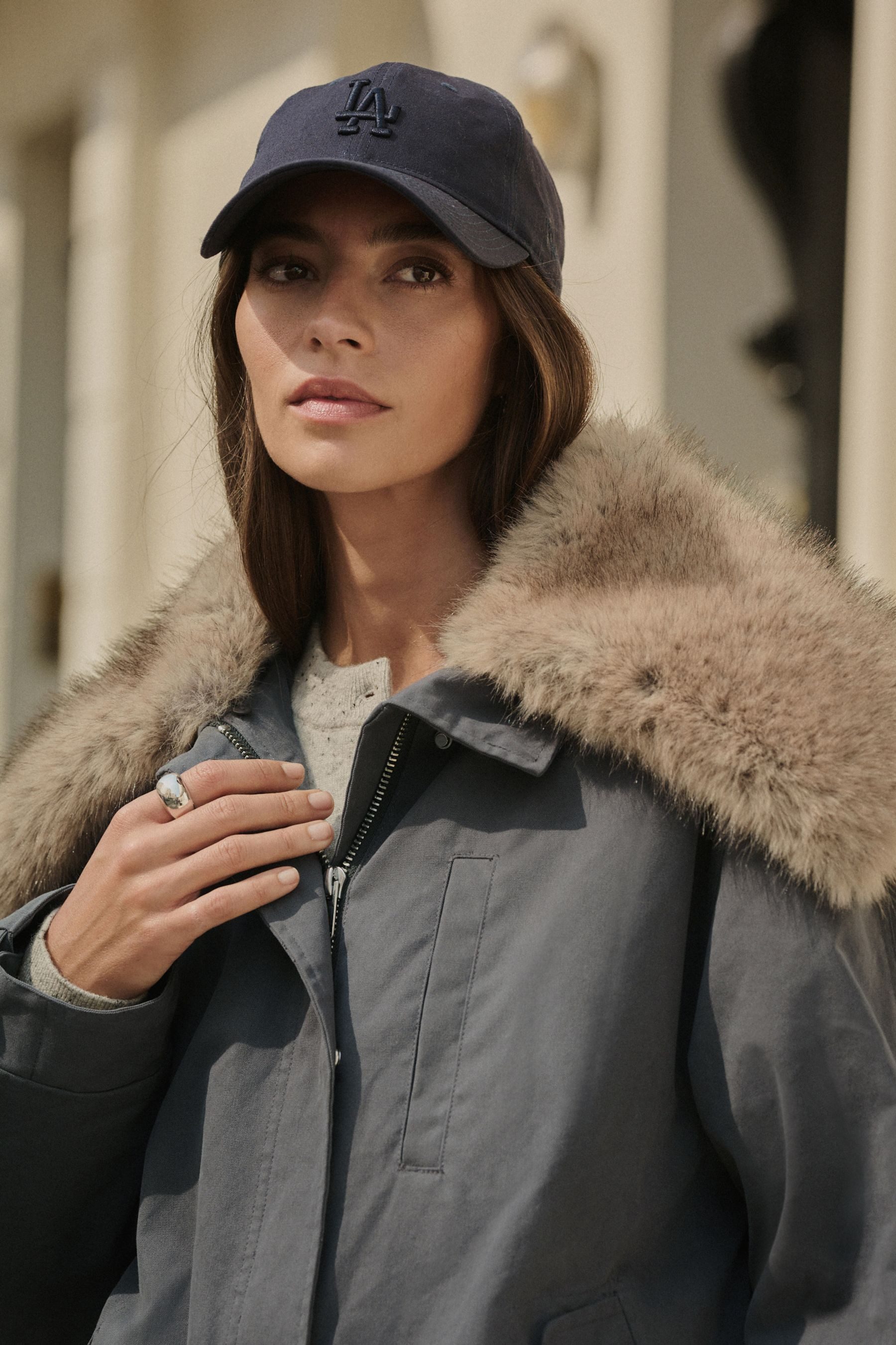 Next Fellimitatmantel Premium Parka mit Kunstfellkragen (1-tlg)