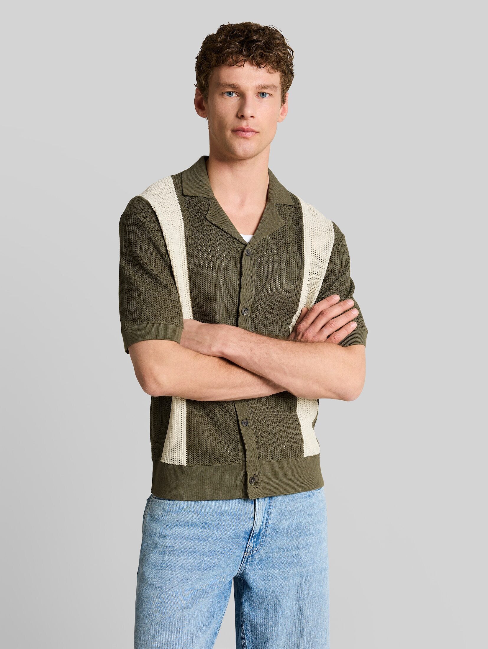 TOM TAILOR Denim Kurzarmhemd Pullover & Strickjacken Strickhemd mit Resort Kragen und Knopfleiste