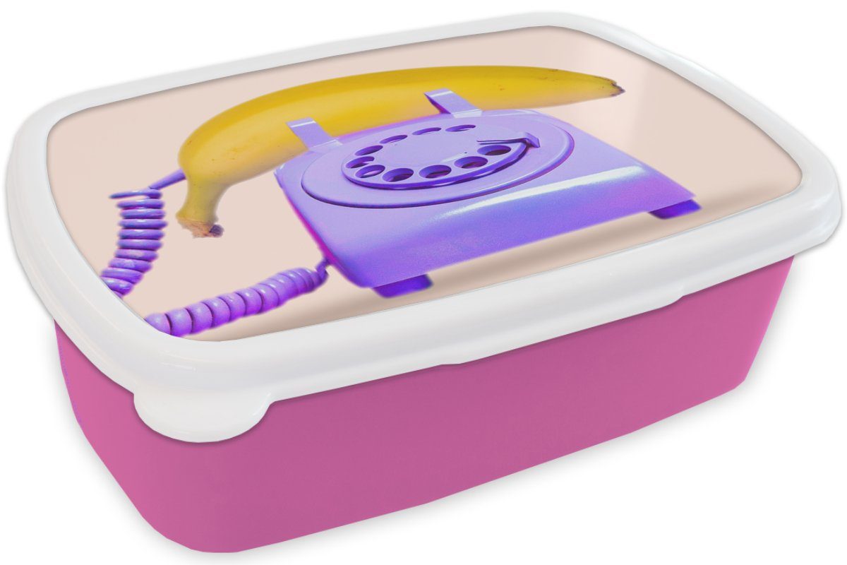 für Telefon Banane Brotbox - Brotdose Kinder, (2-tlg), - Lunchbox Kunststoff, rosa Gelb, Kunststoff - Erwachsene, Lila MuchoWow Snackbox, Mädchen,