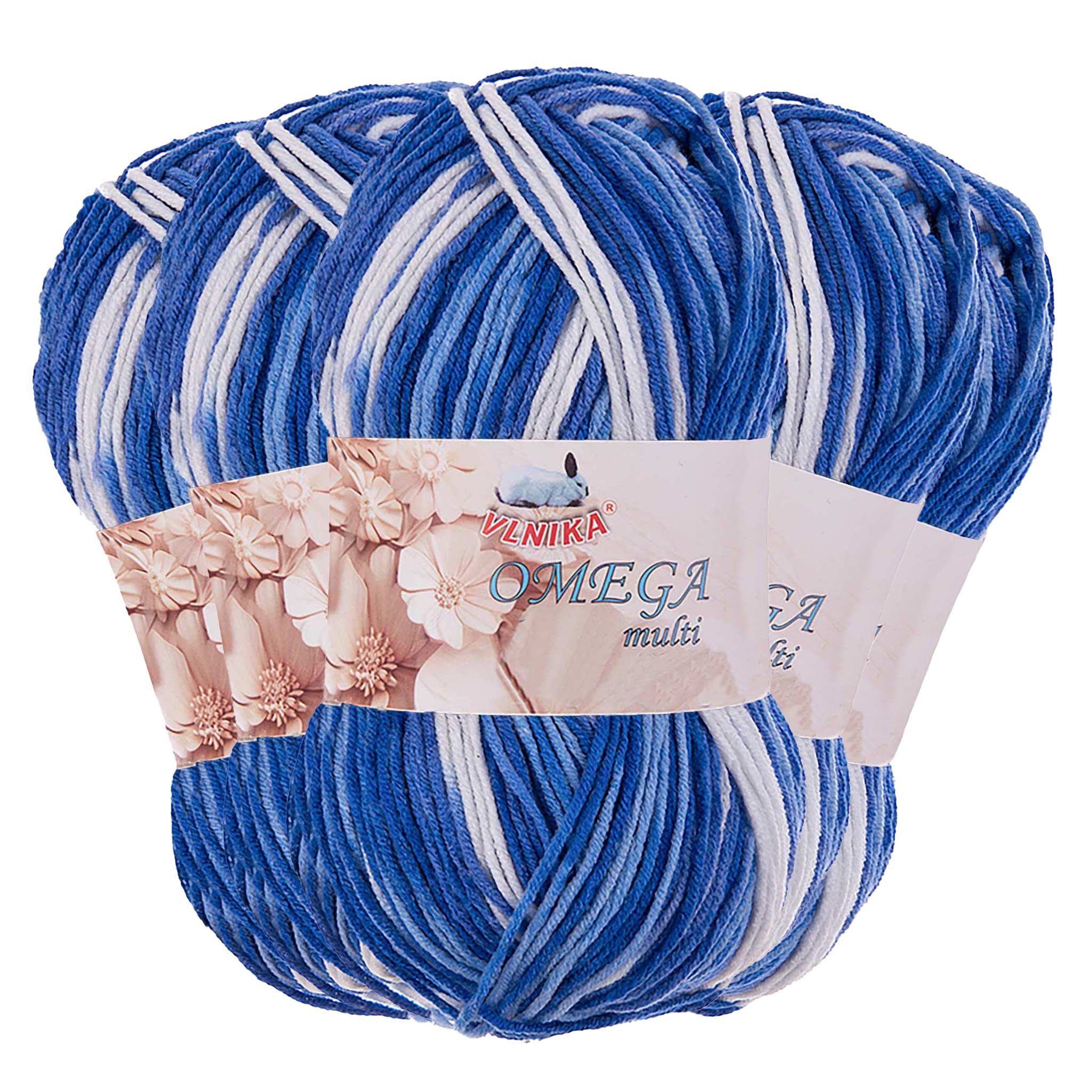 maDDma 5 x 100g Strickgarn Omega multi Häkelgarn Acrylwolle Klassikgarn Häkelwolle, 1200 m (Einzelknäuel), mehrfarbig 5