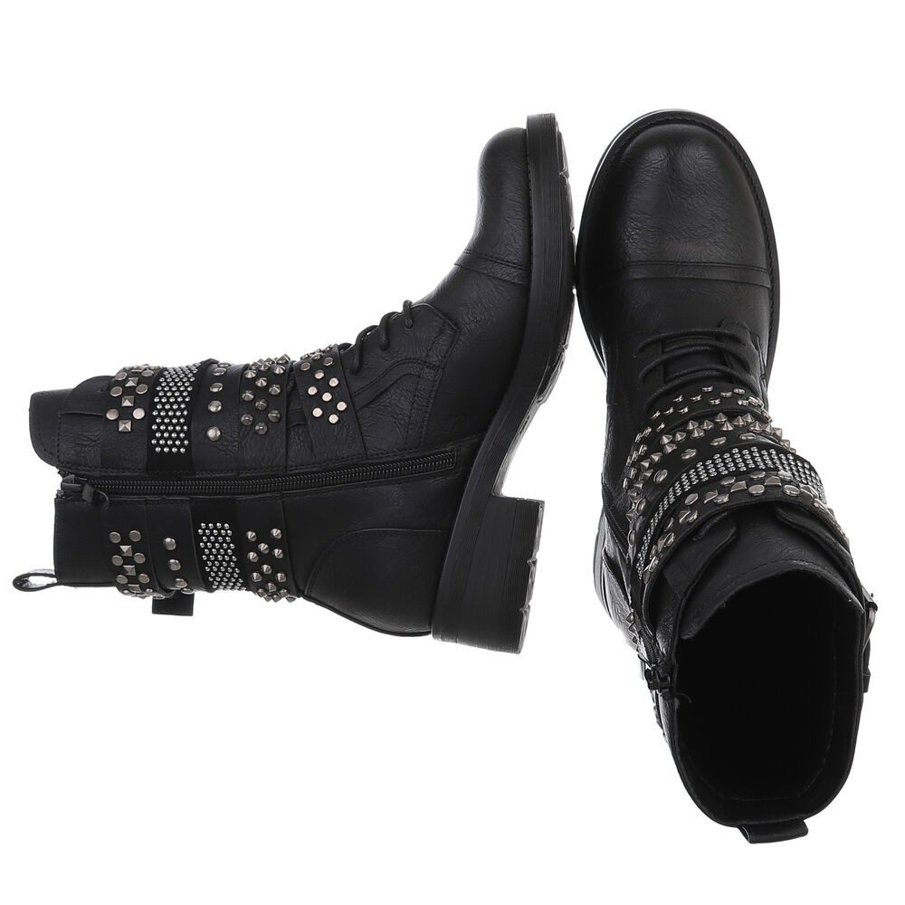 Ital-Design Bikerboots mit Nieten und Riemen für Damen, Alltagstauglich Sti günstig online kaufen