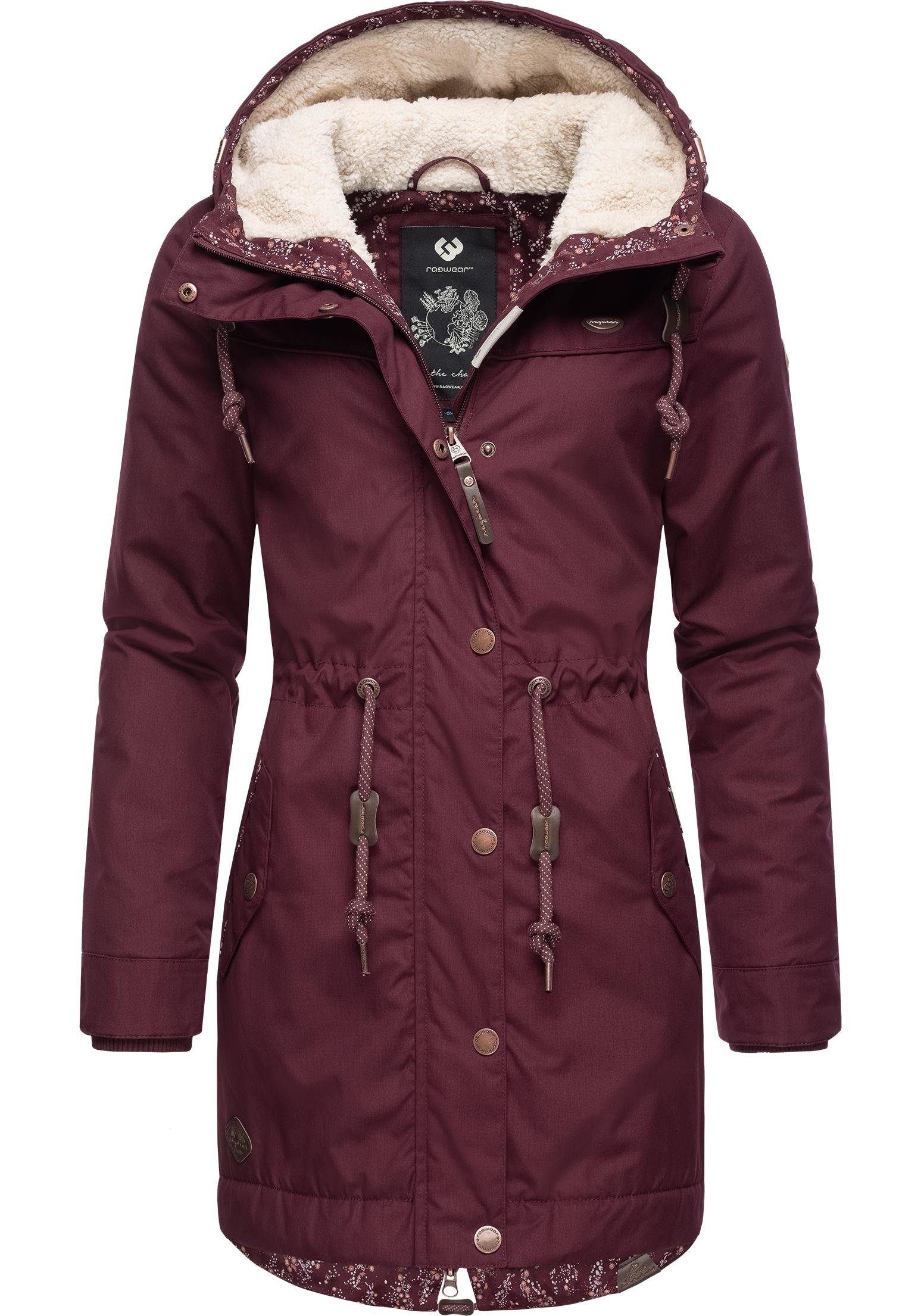 Ragwear Winterjacke Damen stylischer mit Kapuze dunkelrot Kurzmantel YM-Canny Parka