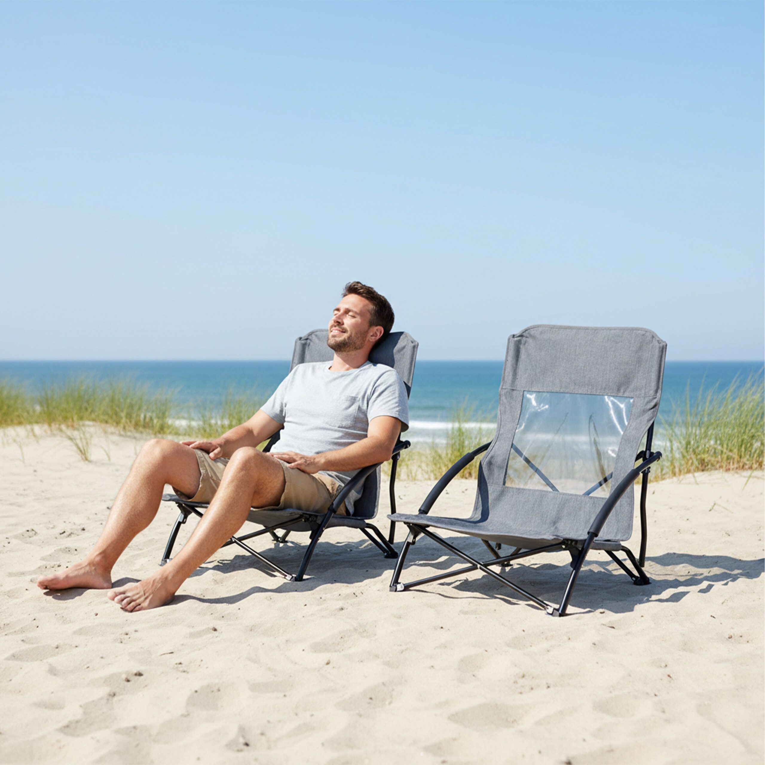 relaxdays Campingstuhl Faltbarer Strandstuhl im 2er Set (2 St), grau – Bild 5 von 5