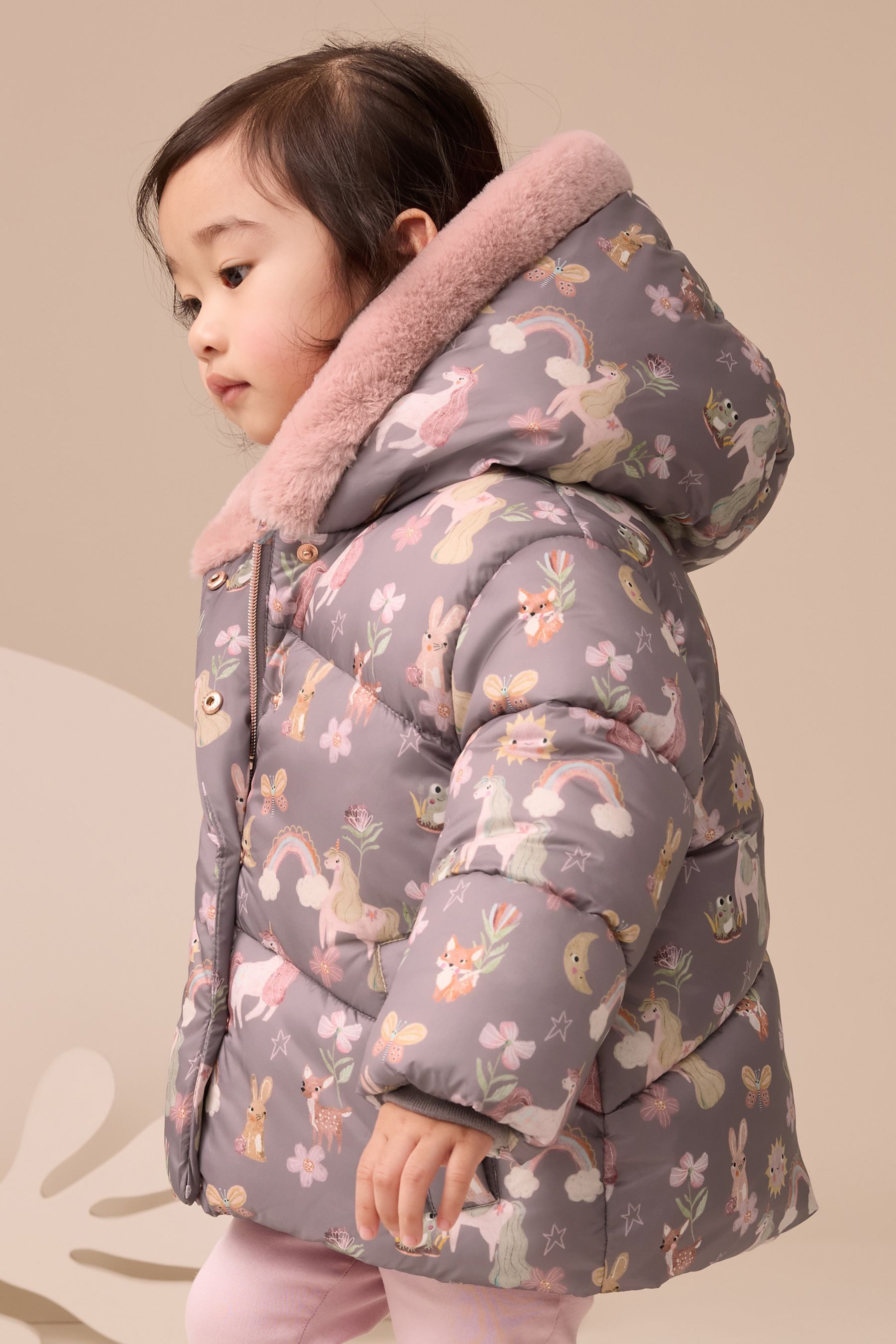 Next Fellimitatmantel Wasserabweisende Steppjacke, Besatz aus Kunstfell (1-tlg)