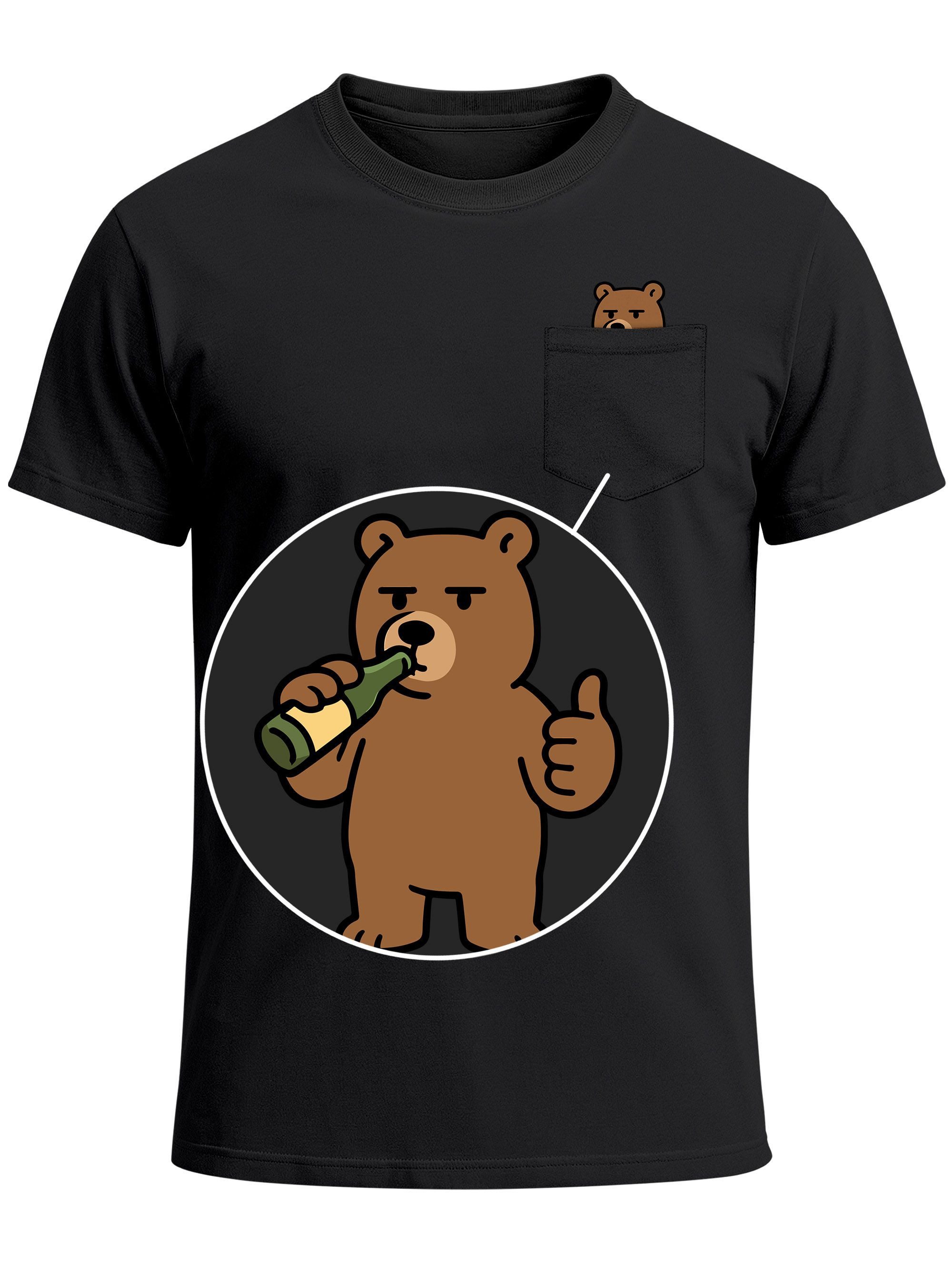 MoonWorks Print-Shirt Herren T-Shirt mit Brusttasche Fun-Shirt mit Bär Brustprint Aufdruckl mit Print