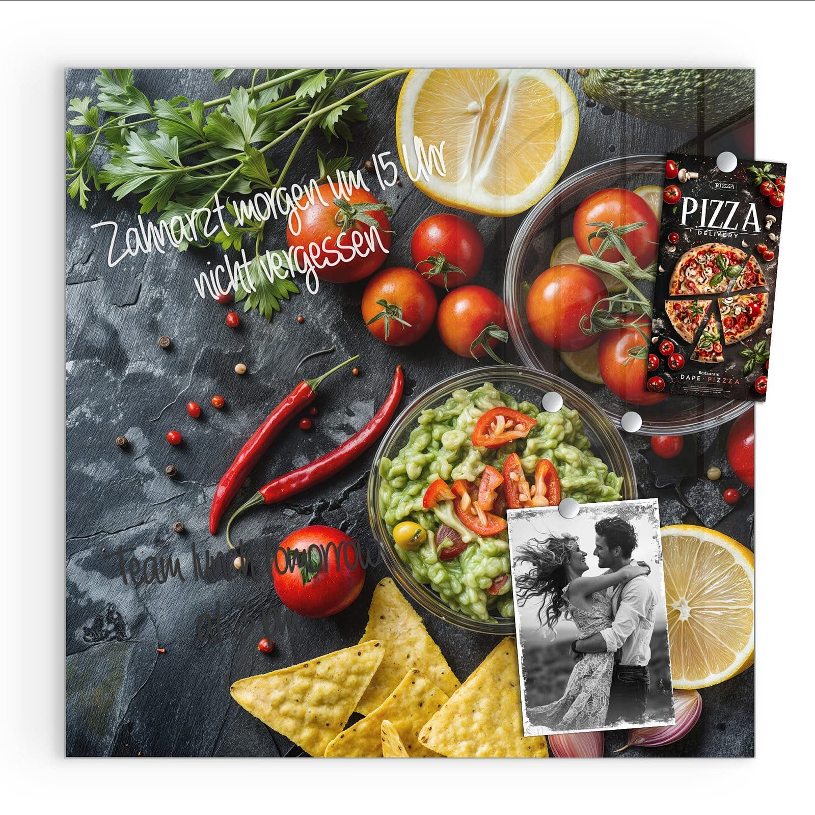 Primedeco Magnettafel Glas Frisches Gemüse Pinnwand Whiteboard beschreibbar, (Inklusive Stift, Magnete und Montagematerial, 1-tlg., 9 verschiedene Größen), Magnetisch und Beschreibbar