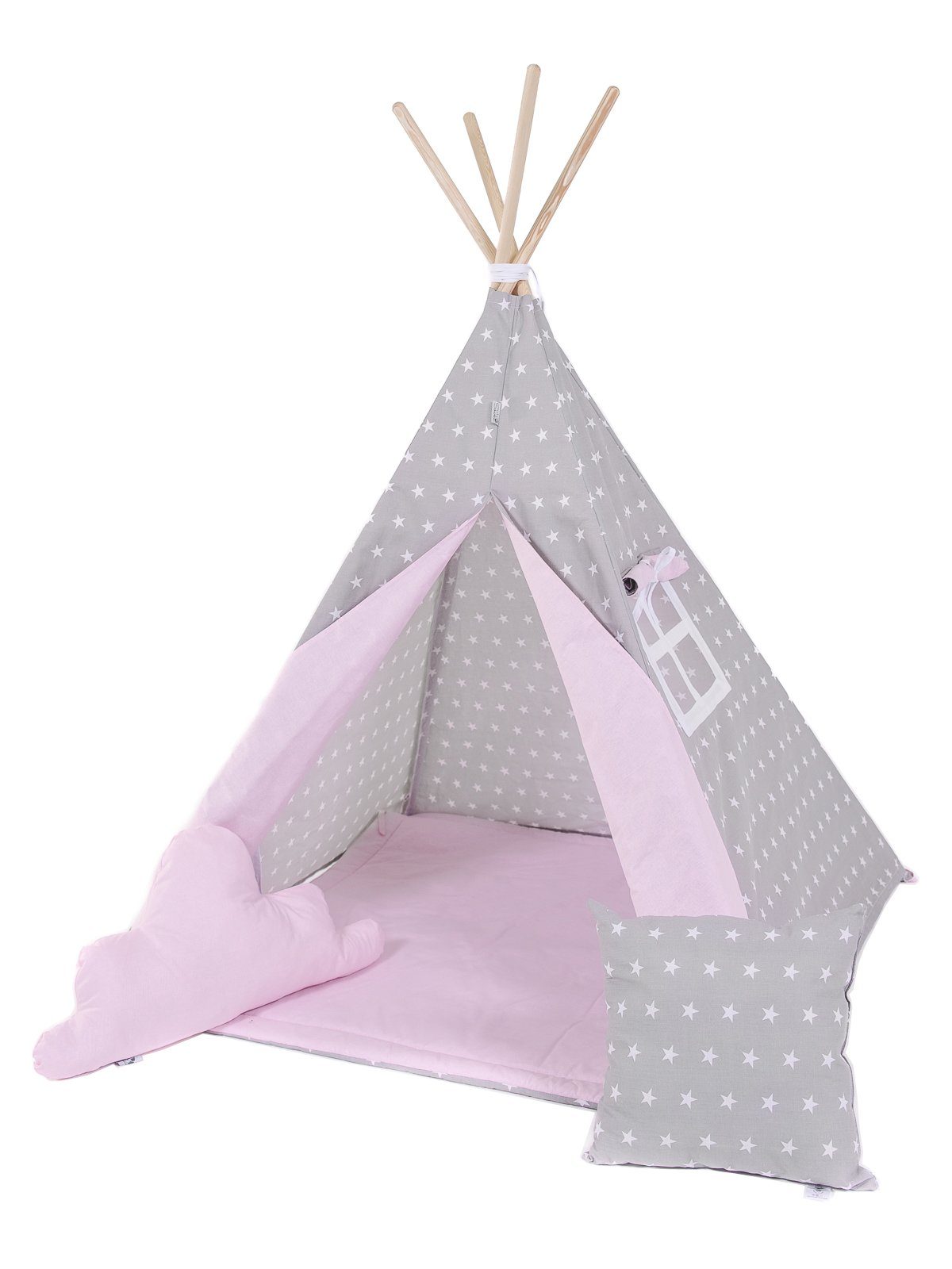 Rainbow Kids Tipi-Zelt Grauer Stern, Personen: 2 (mit kleinem Zubehör, 8 tlg., mit 2 Kissen und Matte)