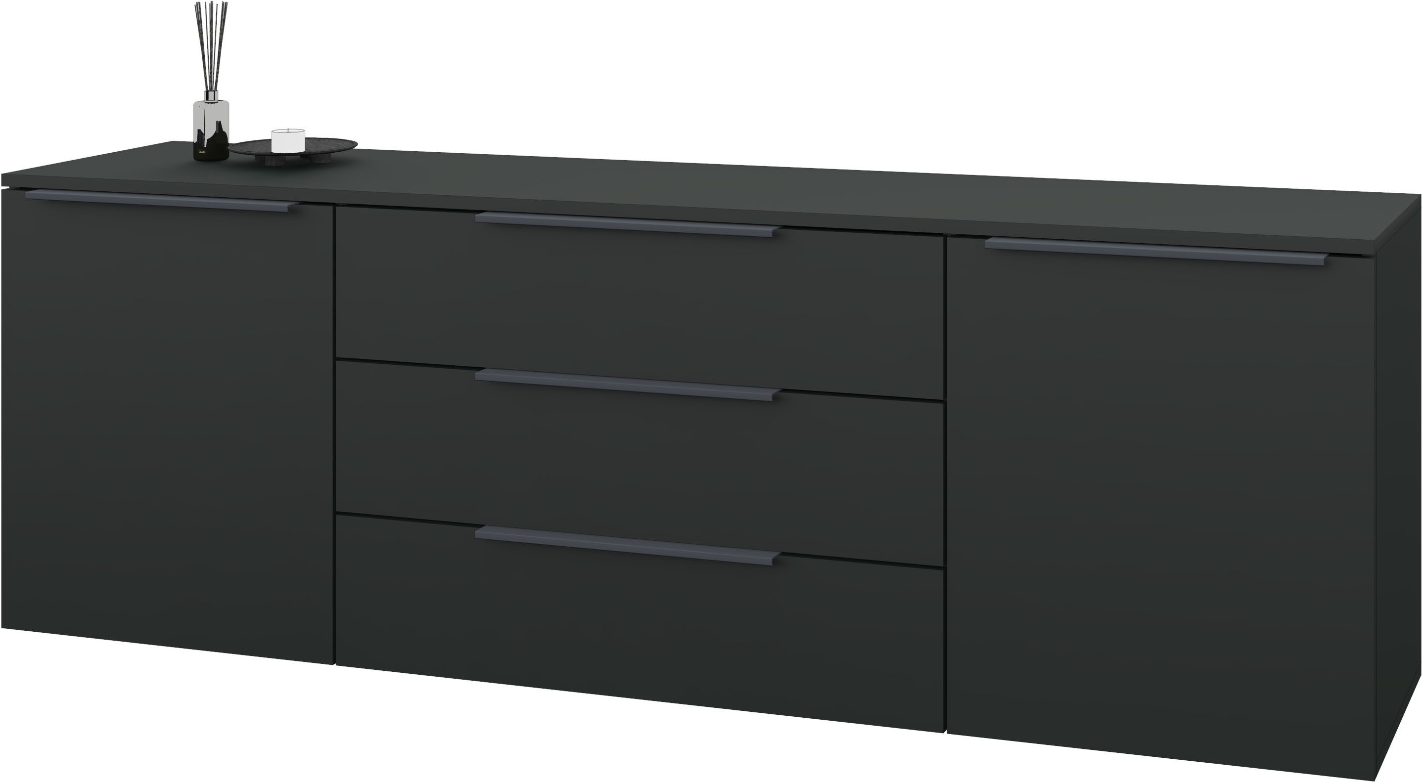borchardt Möbel Sideboard Tom, Kommode Breite 166cm, hängend oder stehend mit Metallgriffen, 2 Türen 3 Schubkästen, verstellbare Einlegeböden