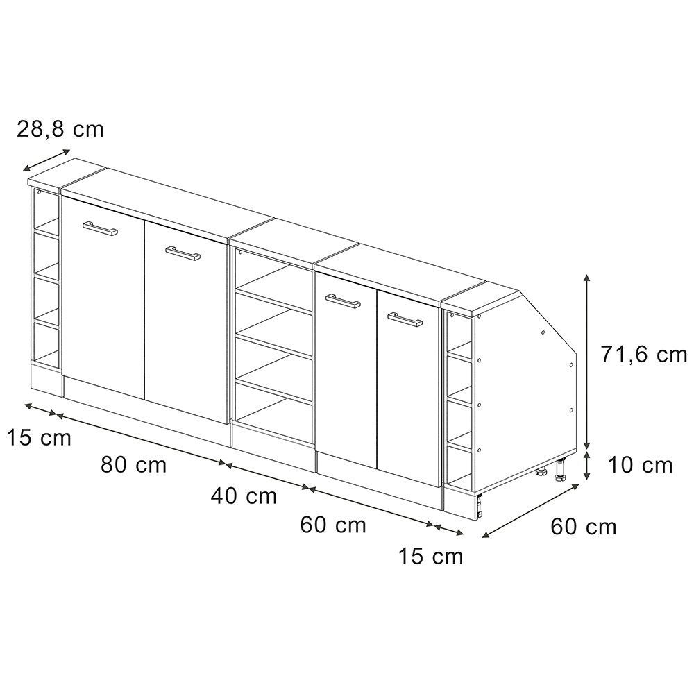 Vicco Kommode Rion, Rot Hochglanz/Weiß, 210 cm 5er Set Schrankkorpuss 60 cm Tiefe (5 St)