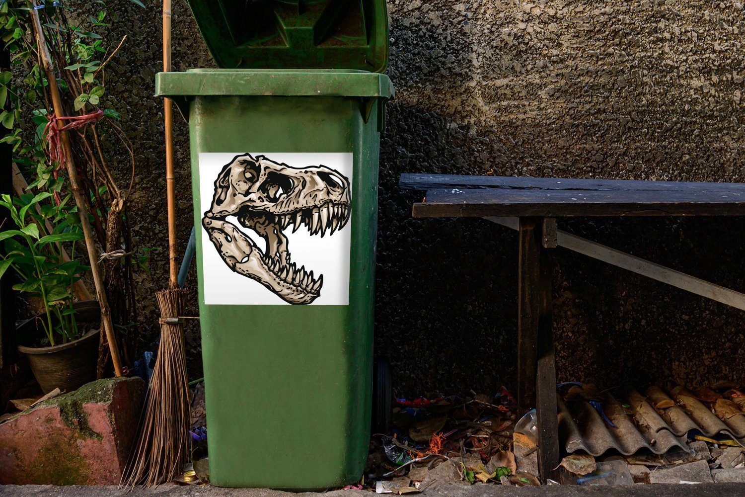 St), Abfalbehälter - Wandsticker - Dinosaurier Weiß Mülltonne, MuchoWow (1 Sticker, Container, Totenkopf Mülleimer-aufkleber,
