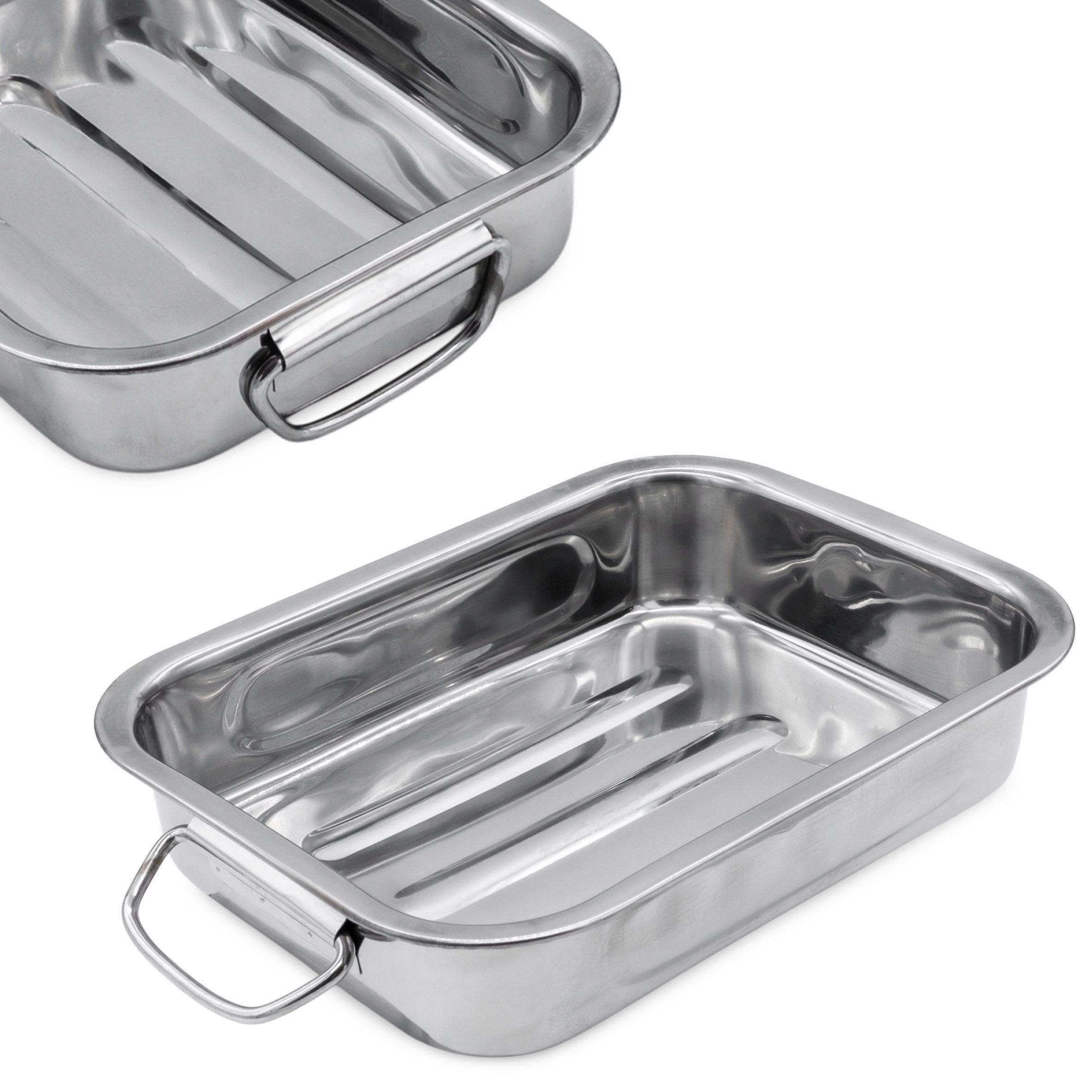 Spetebo Bräter Edelstahl Bräter mit mit klappbaren Griffen - 3er, Edelstahl (3er Set, 3-tlg., Bräter in 3 verschiedenen Größen), Metall Kasserolle Servierpfanne – Bild 5 von 5