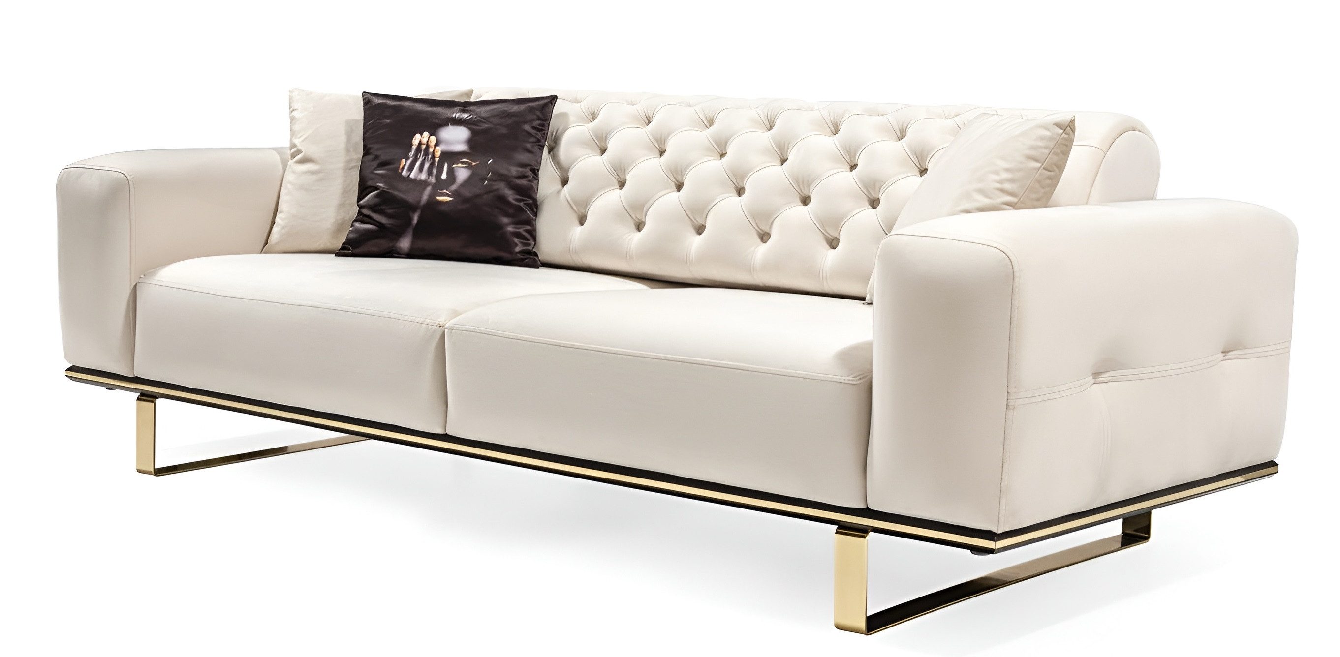 Chesterfield-Sofa Elegantes weißes Sofa mit Kunstlederbezug und goldenen Edelstahlfüßen