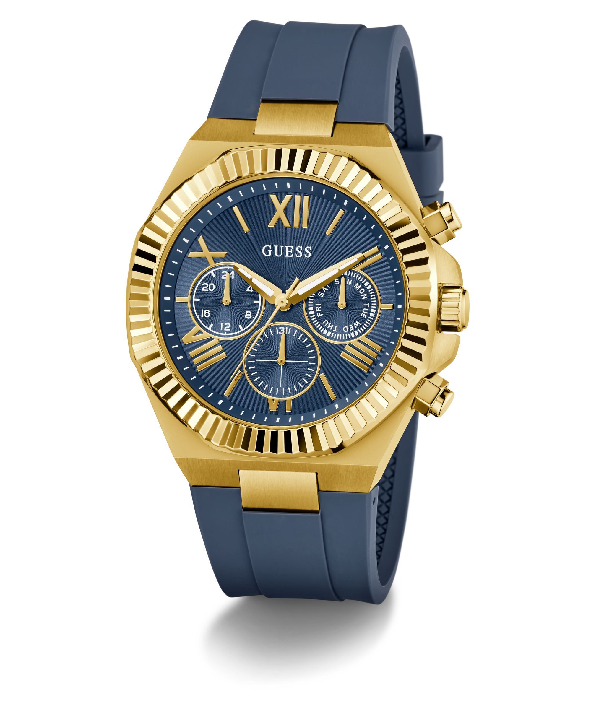 Guess Multifunktionsuhr EQUITY GW1011G2, Quarzuhr, Armbanduhr, Herrenuhr, Silikonarmband, analog, Wochentag