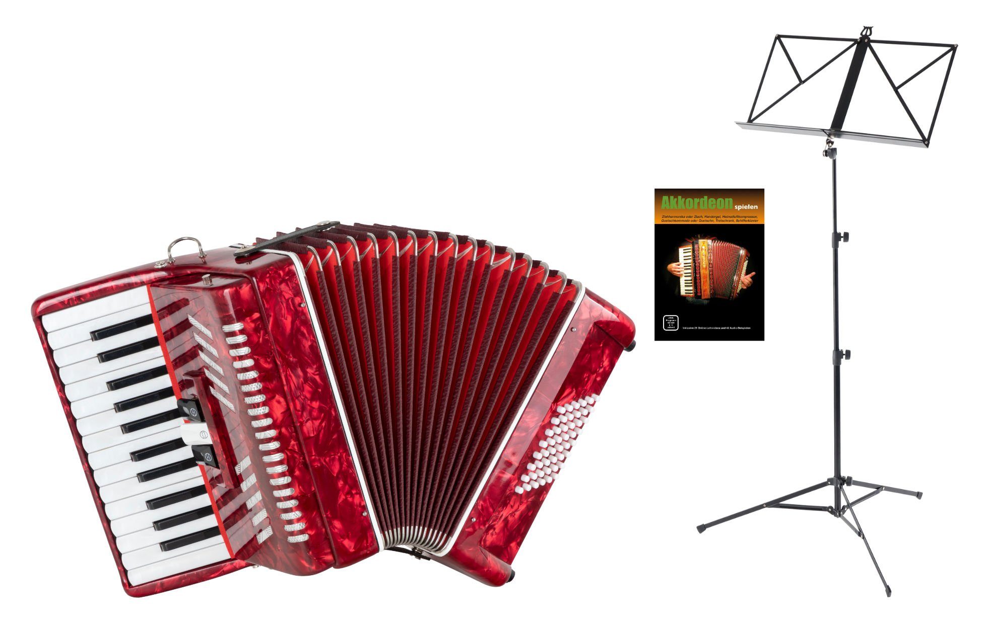 Classic Cantabile Piano-Akkordeon "Secondo V" - 48 Bass Tastenakkordeon - 2-chörig - 26 Diskanttasten, inkl. Tasche, Tragegurte, Notenständer & Schule