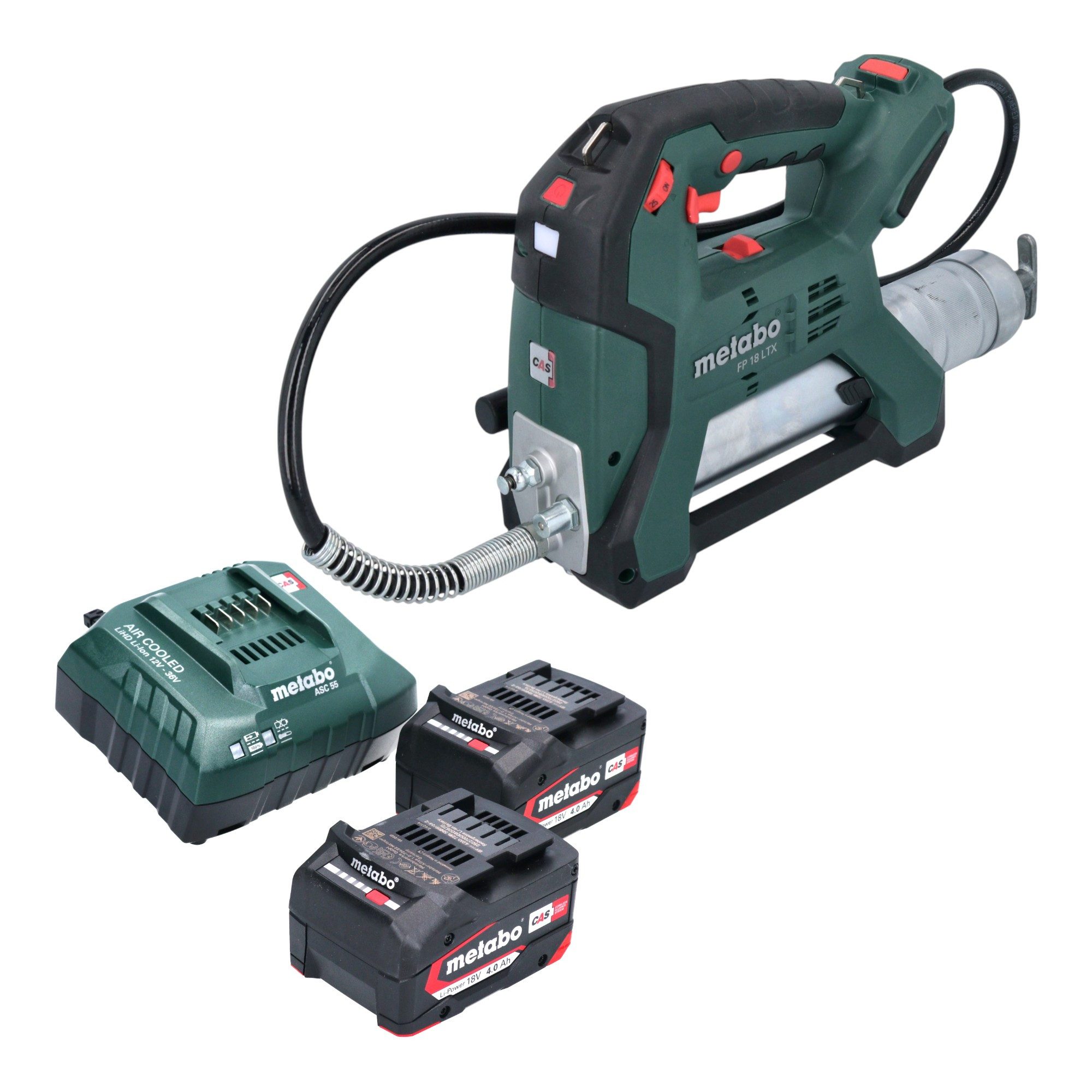 metabo Werkstattpresse FP 18 LTX Akku Fettpresse 18 V 690 bar + 2x Akku 4,0 Ah + Ladegerät