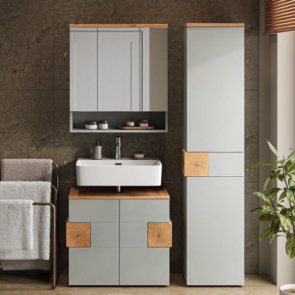 Vicco Hochschrank Eden, Grau/Artisan, 40 x 184.2 cm mit 2 Türen & 1 Schublade (1-St)