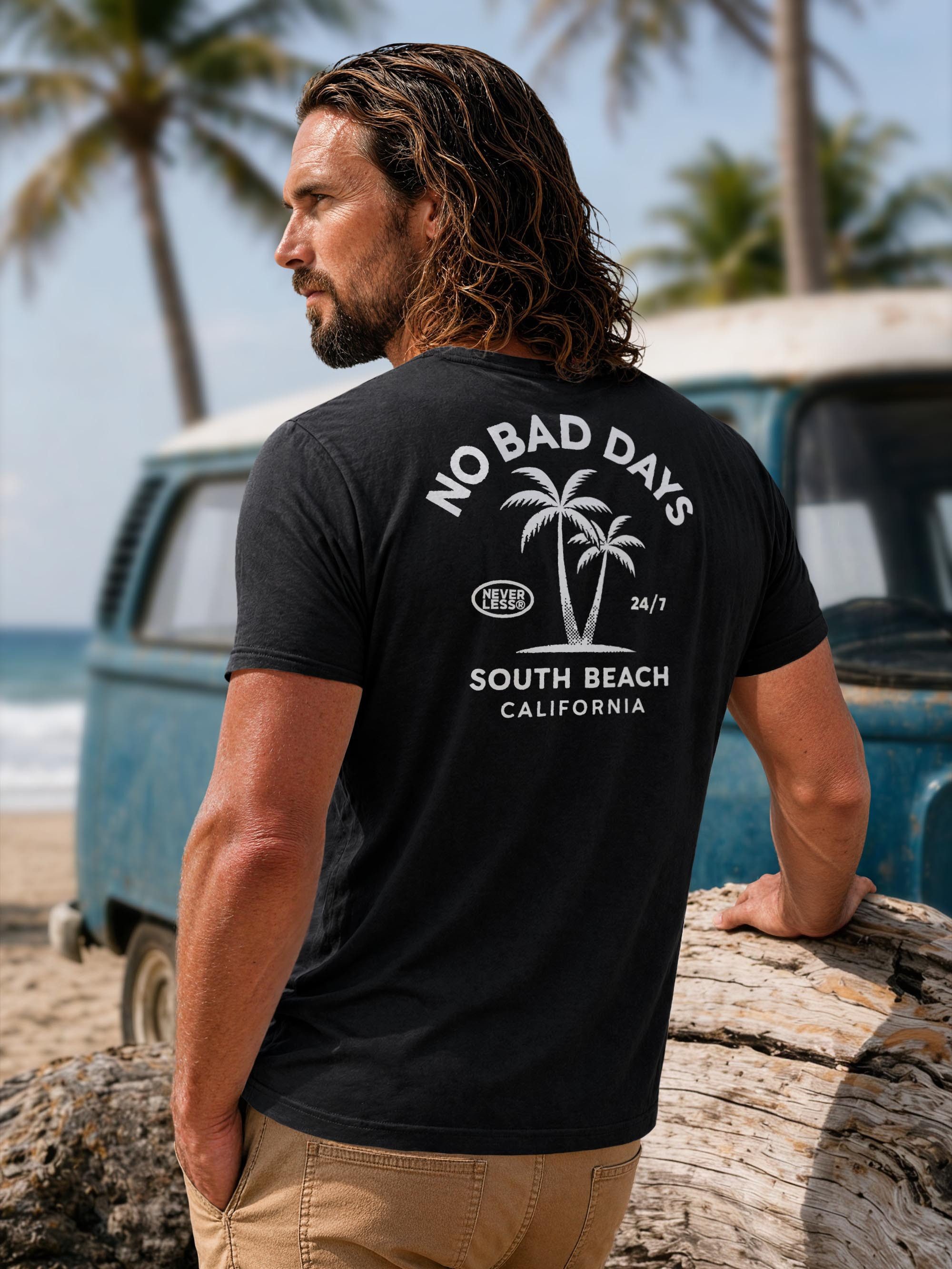 Neverless Print-Shirt Herren T-Shirt Backprint Sommer Grafikshirt mit Palmen Printshirt mit Print