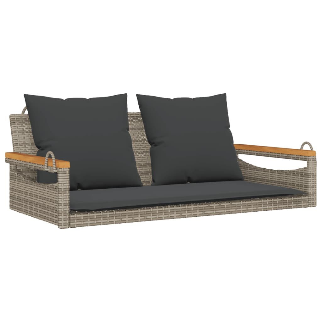 vidaXL Gartenbank Hängebank mit Kissen Grau 109x62x40 cm Poly Rattan (1-St)
