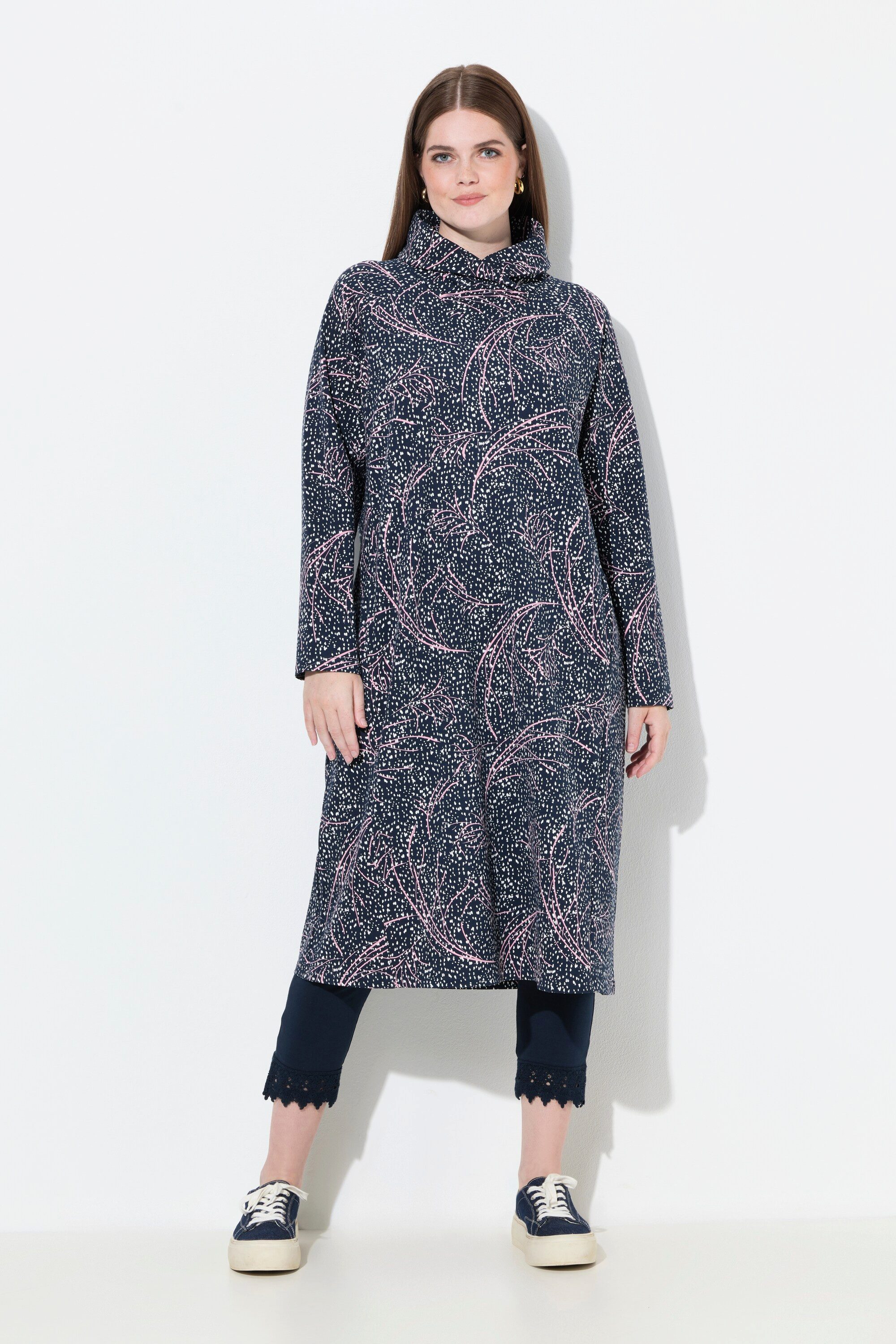 Midikleid Sweat-Midikleid Schalkragen Langarm Biobaumwolle
