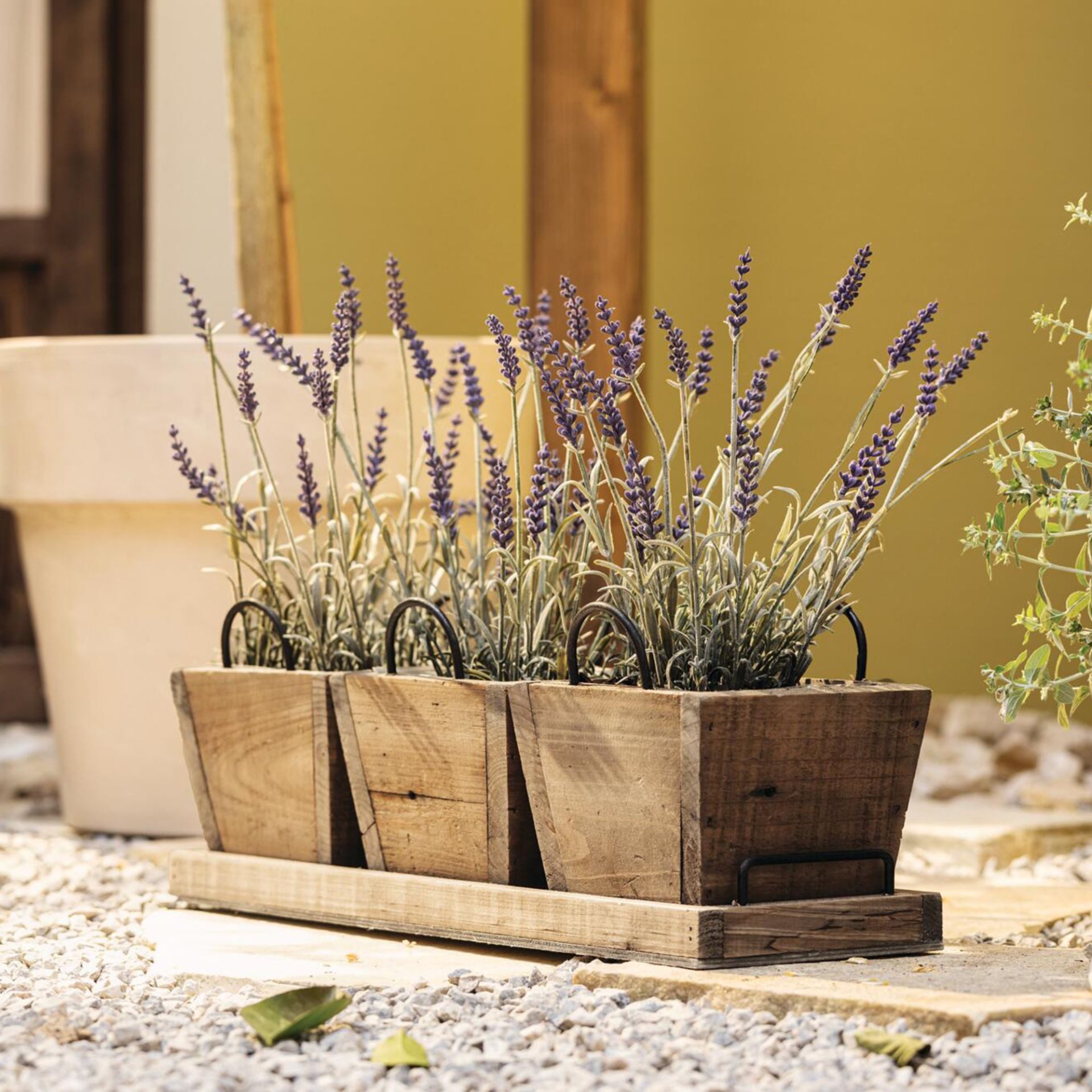 Home-trends24.de Pflanzeinsatz Holz Pflanztöpfe Tablett Recycling-Chic Blumentopf Kräutern 4er Set (4 St)