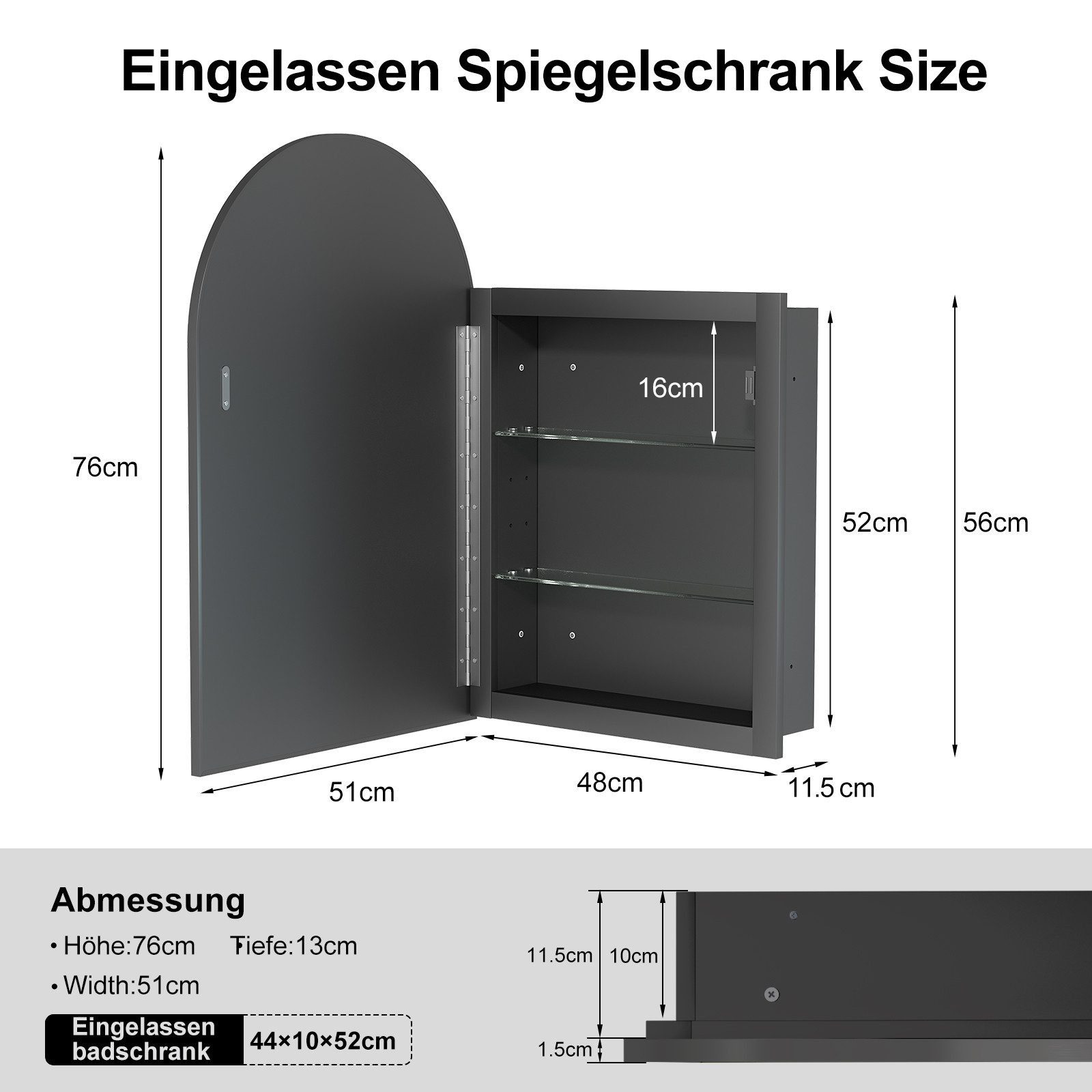 radelldar Badezimmerspiegelschrank Spigelschrank bogen eingelassen mit günstig online kaufen